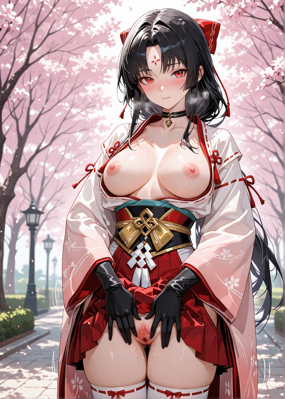 AI Generated Anime Girl - 阴阳师 妖刀姬：벚꽃 무녀 노출 외음부 야외 교합 460P