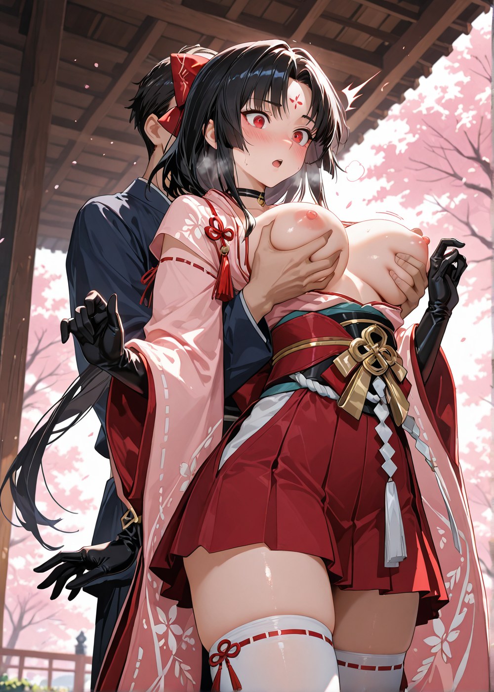 AI Generated Anime Girl - 阴阳师 妖刀姬：벚꽃 무녀 노출 외음부 야외 교합 460P