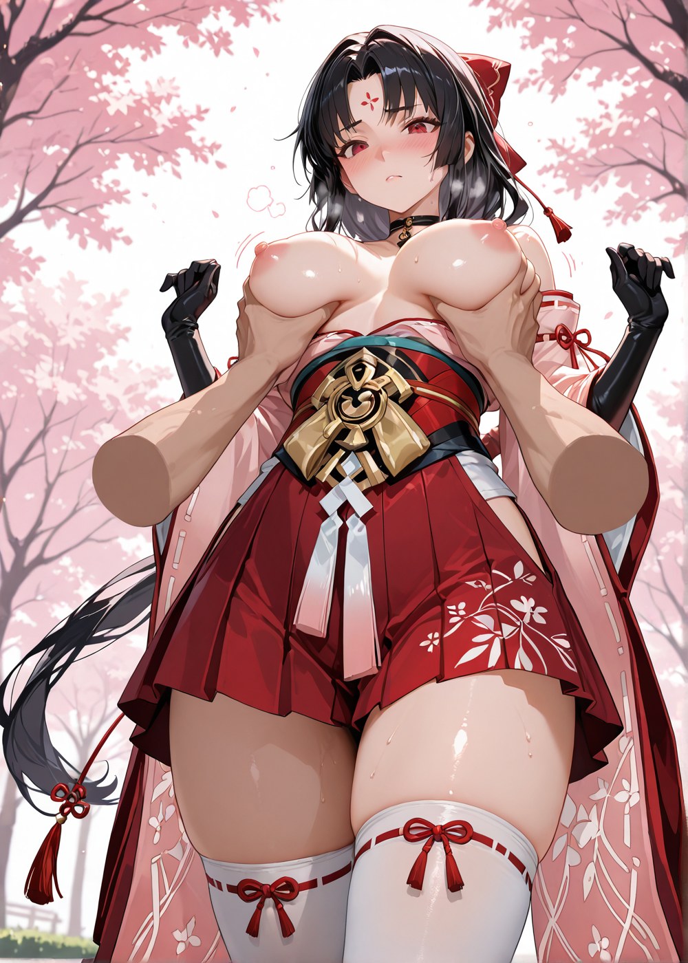 AI Generated Anime Girl - 阴阳师 妖刀姬：벚꽃 무녀 노출 외음부 야외 교합 460P