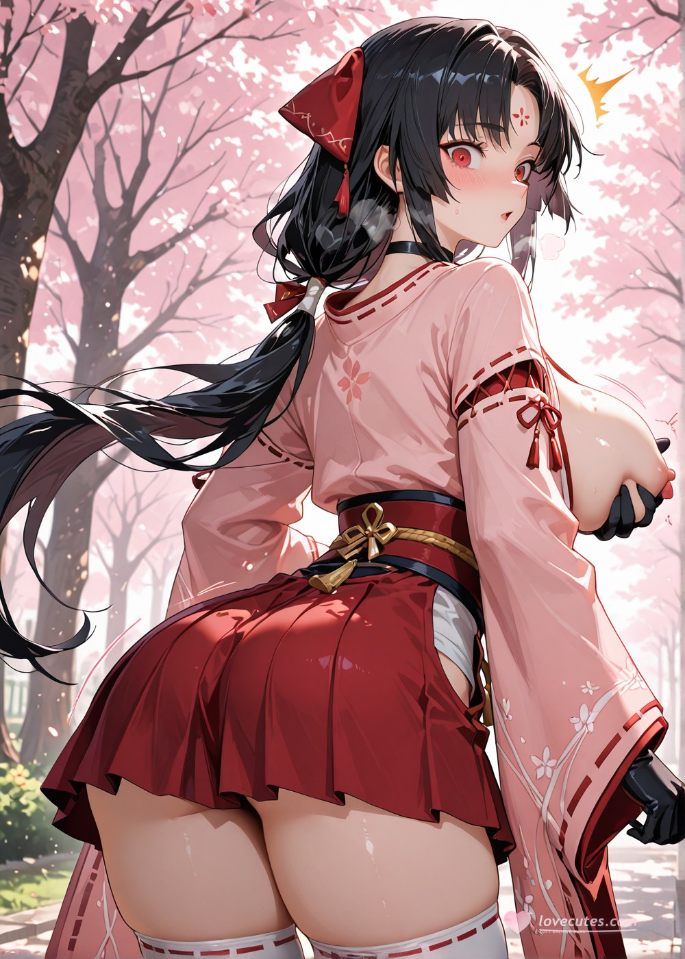 AI Generated Anime Girl - 阴阳师 妖刀姬：벚꽃 무녀 노출 외음부 야외 교합 460P