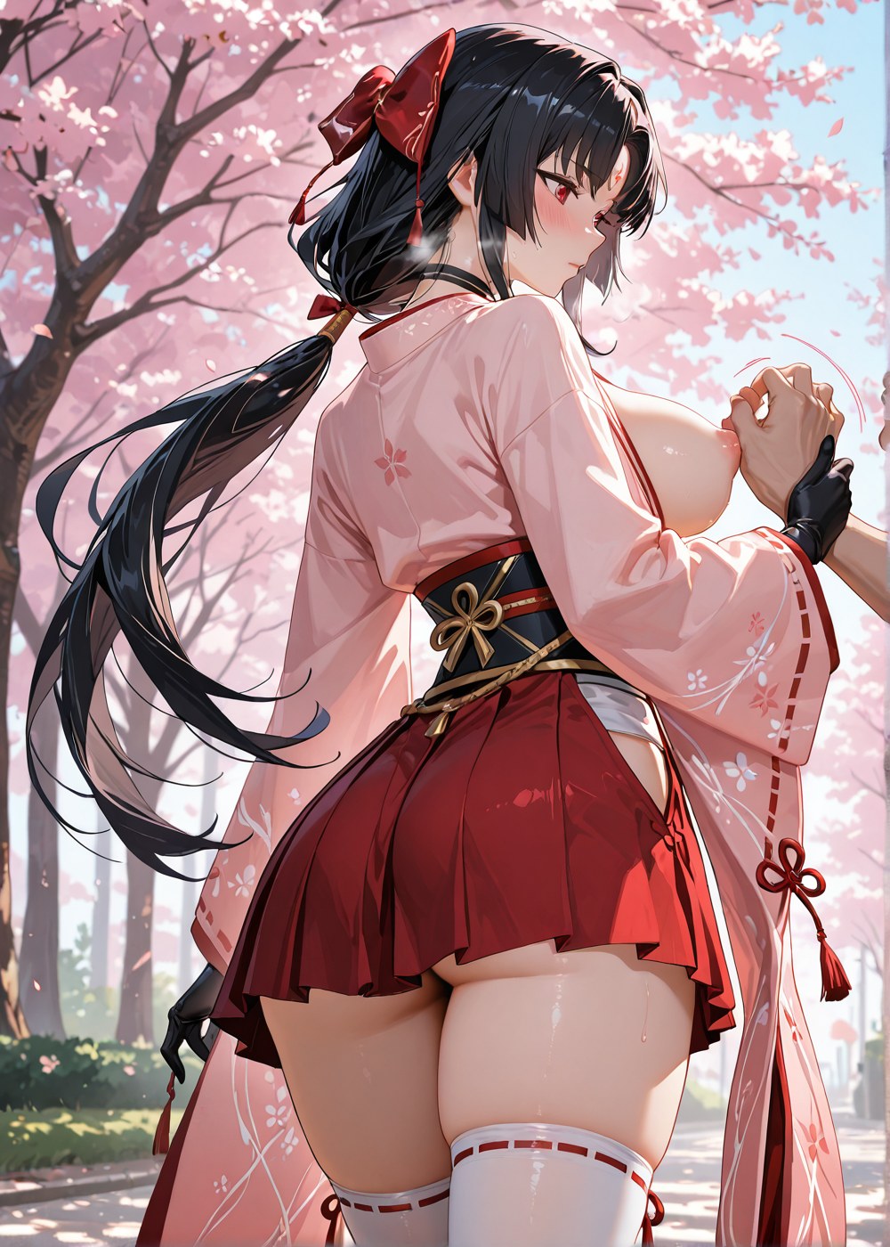 AI Generated Anime Girl - 阴阳师 妖刀姬：벚꽃 무녀 노출 외음부 야외 교합 460P