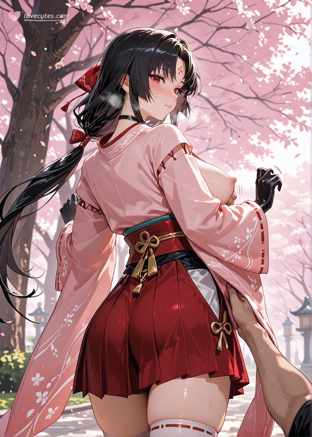 AI Generated Anime Girl - 阴阳师 妖刀姬：벚꽃 무녀 노출 외음부 야외 교합 460P