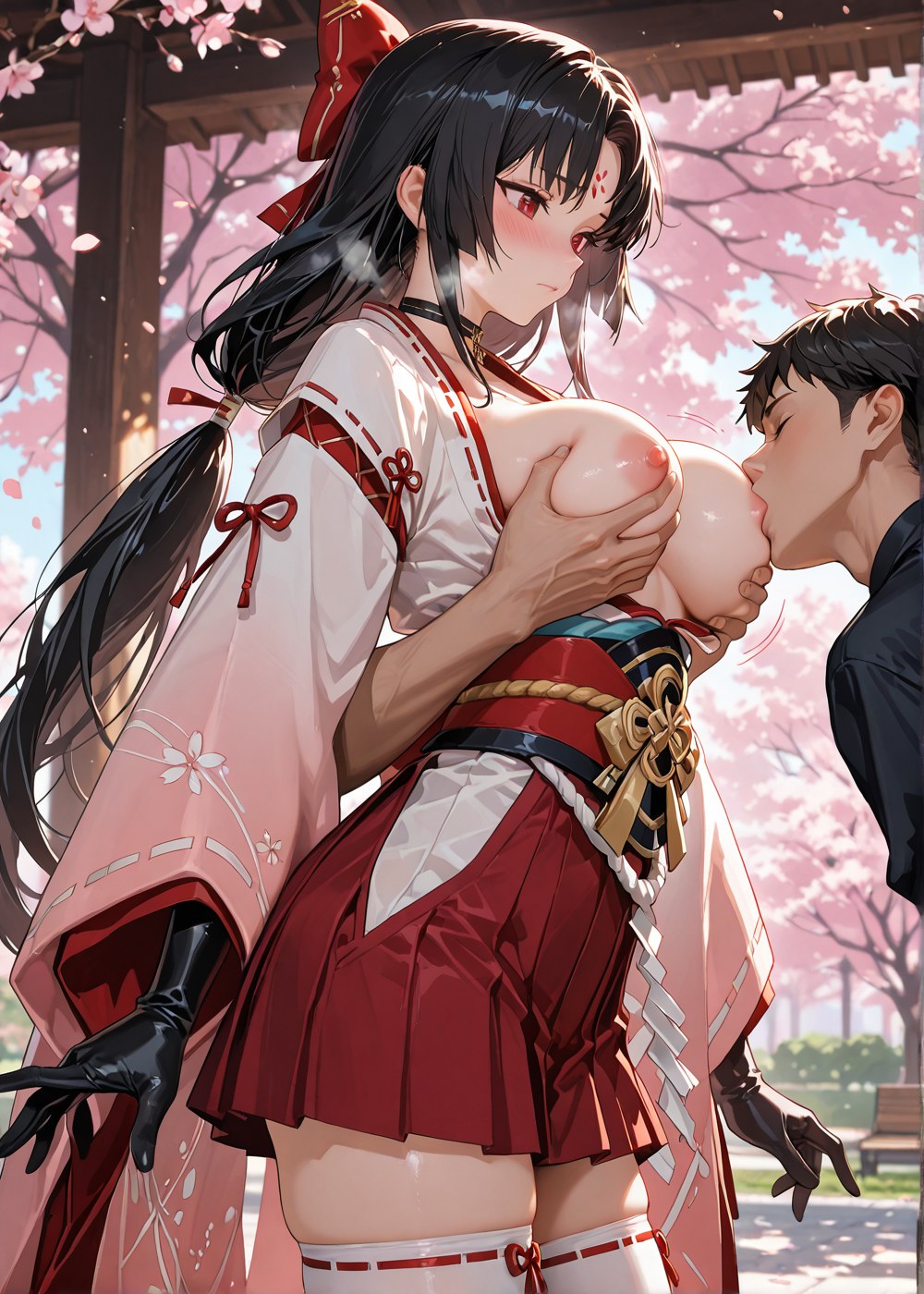 AI Generated Anime Girl - 阴阳师 妖刀姬：벚꽃 무녀 노출 외음부 야외 교합 460P