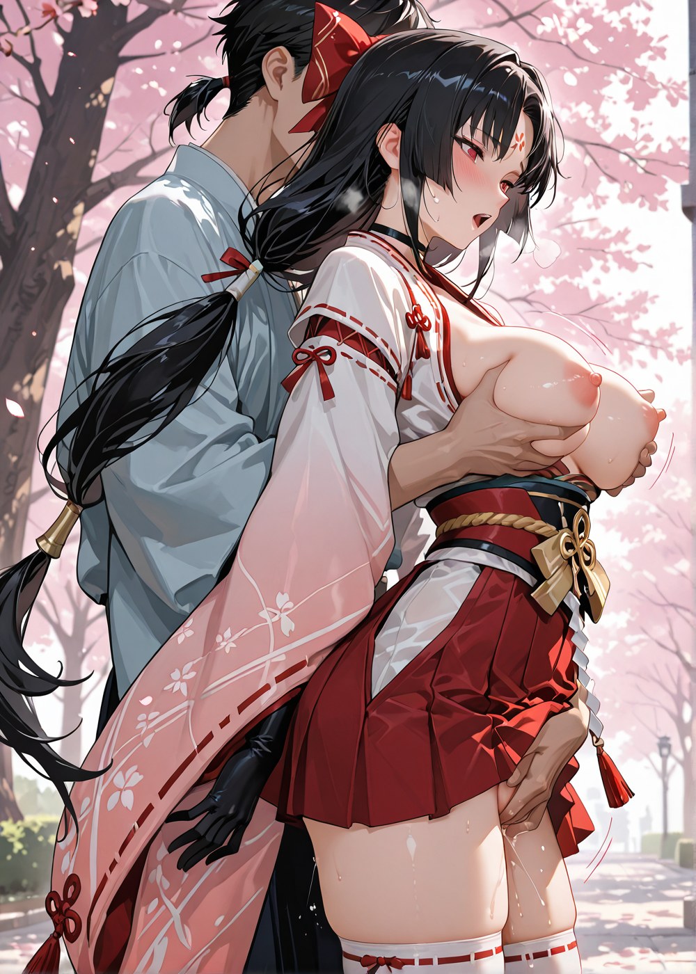 AI Generated Anime Girl - 阴阳师 妖刀姬：벚꽃 무녀 노출 외음부 야외 교합 460P