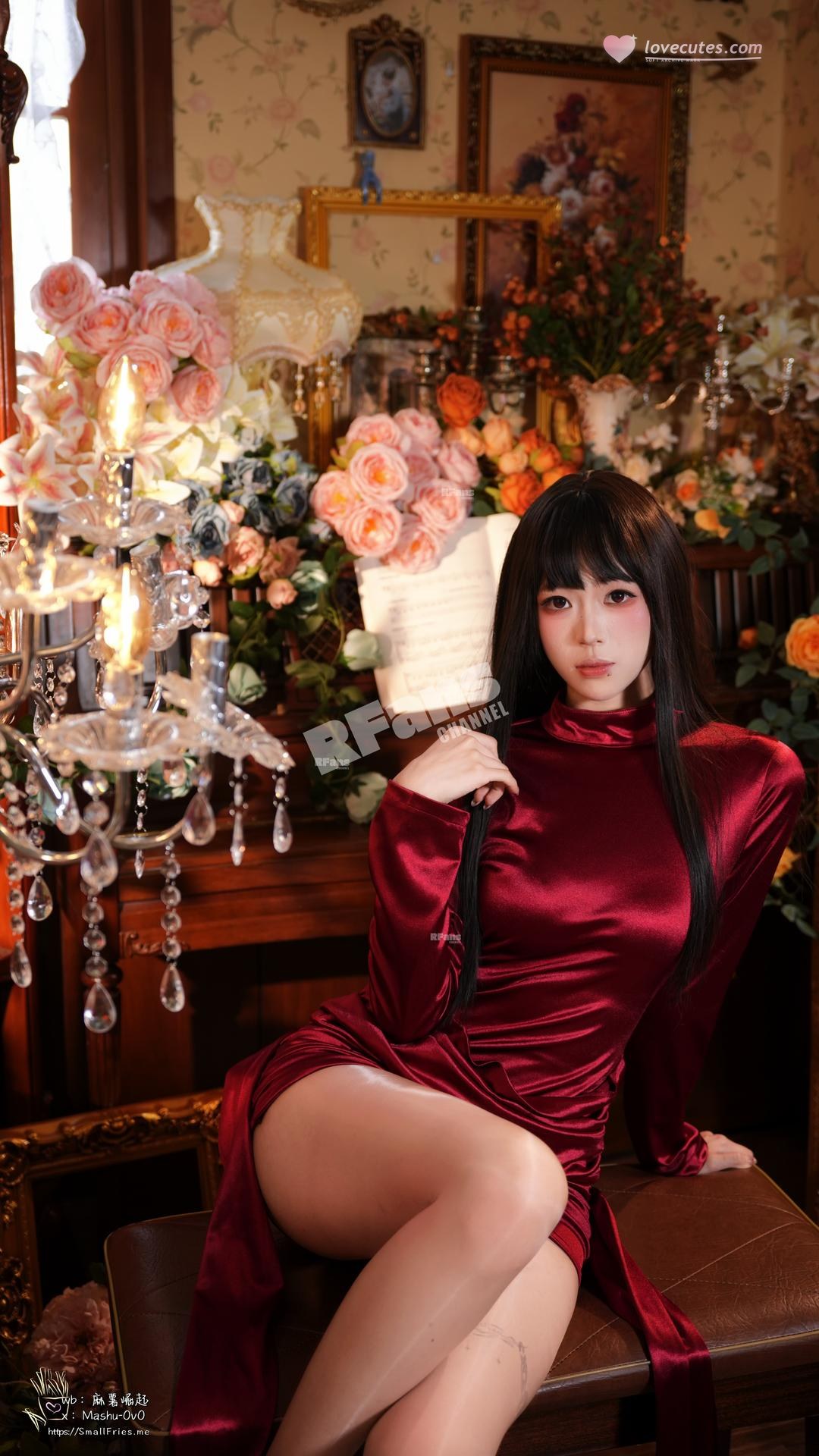 [Photo] Mashu Good to Eat - Burgundy Praise: Burgundy Dress Busty Private Room 47P