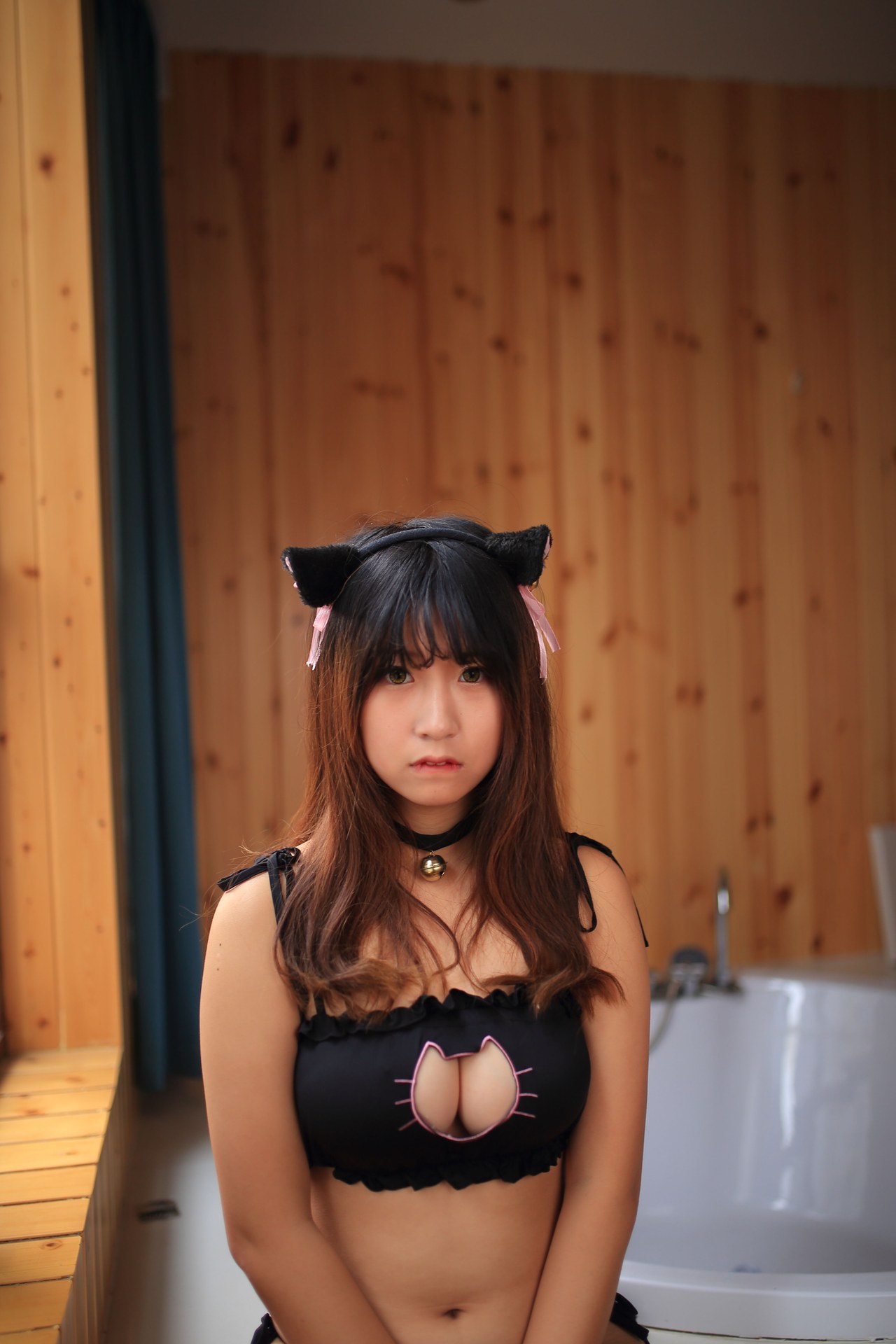[Private] Mao Jiu Jiang Sakura - Bathroom Cat Ears: Wet Bathroom Private Shoot, Sheer Lingerie, Large-Scale 602P
