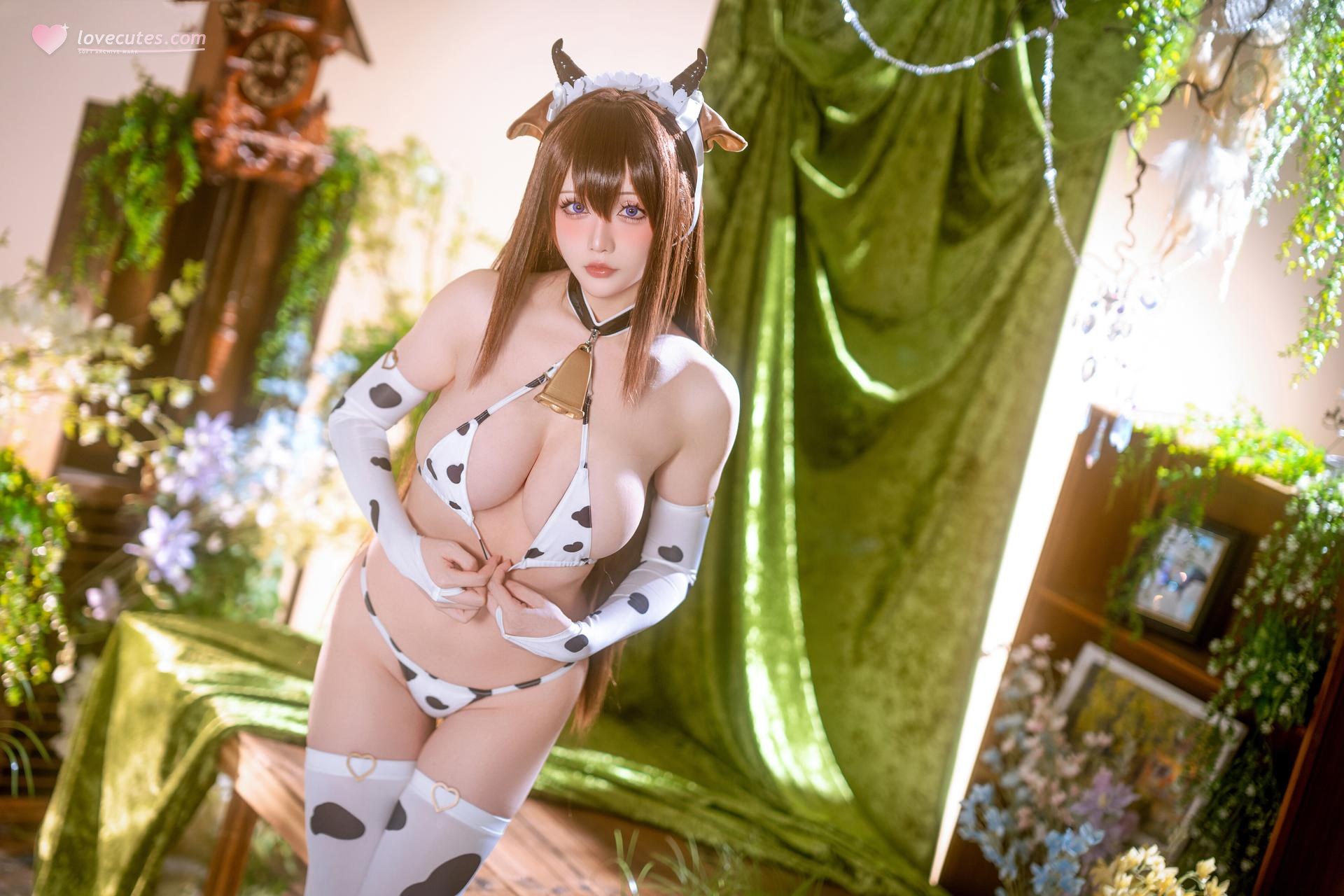 [cosplay] 星之迟迟Hoshilily - 碧蓝航线 樫野：บิกินีลายวัวหน้าอกใหญ่สไตล์ต้นฉบับ 59P