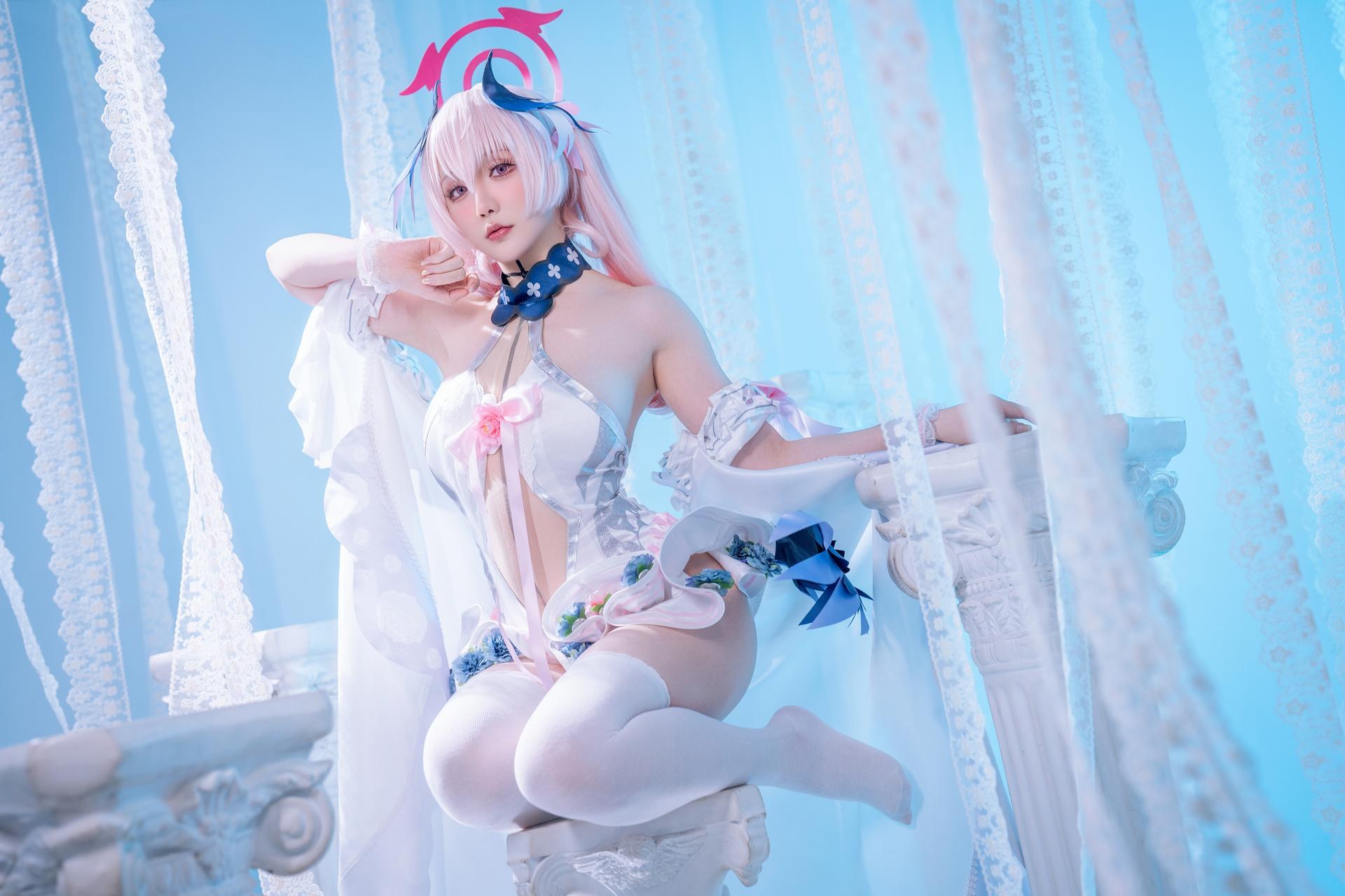[cosplay] Xing Zhi Chi Chi Hoshilily - Blue Archive Shimoe Koharu: Nun Uniform White Stockings 47P