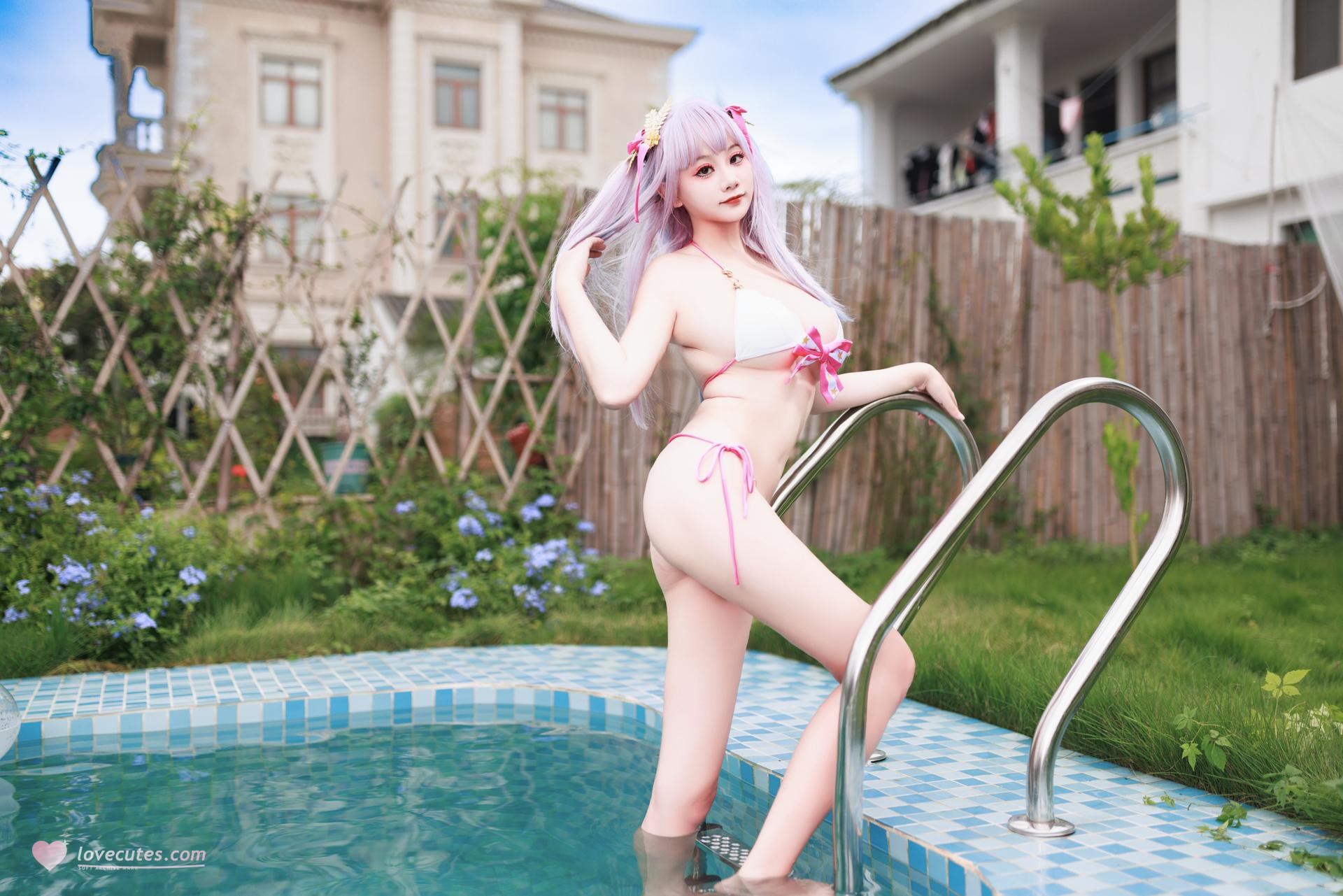[cosplay] 阿雪雪 - 碧蓝航线 普利茅斯：泳装白丝美腿 99P2V