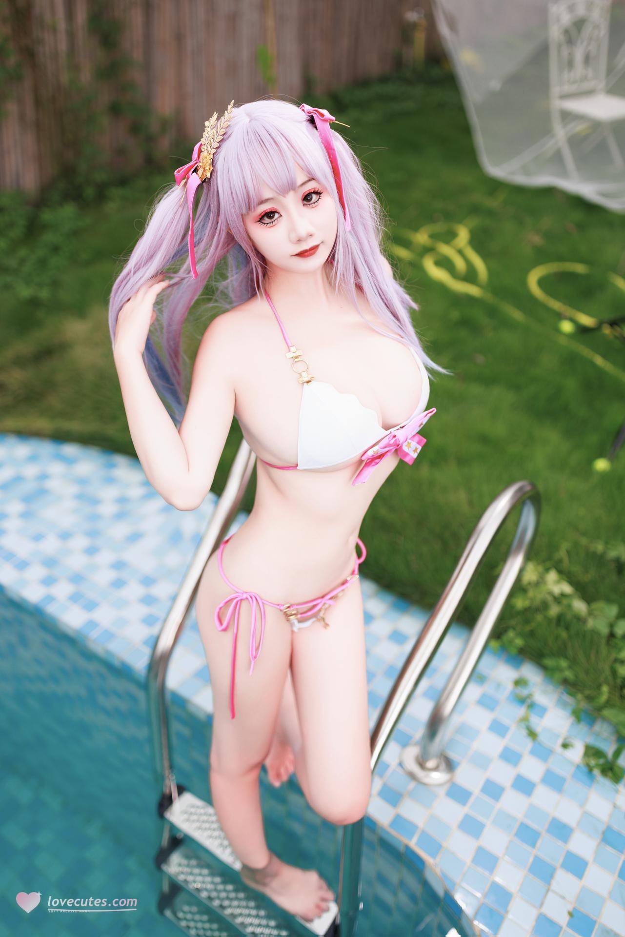 [cosplay] 阿雪雪 - 碧蓝航线 普利茅斯: đồ bơi, chân trắng tất trắng 99P2V