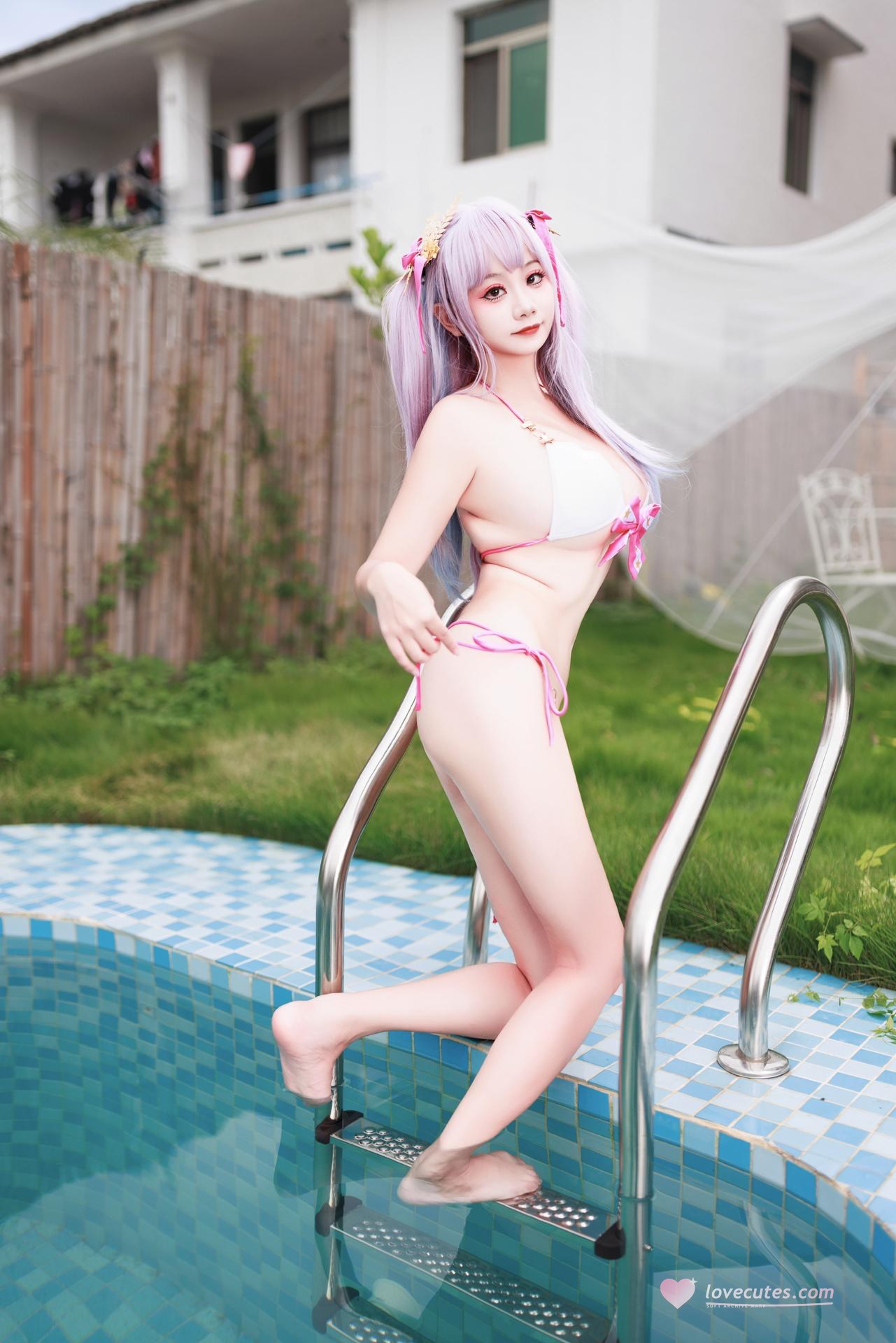 [cosplay] 阿雪雪 - 碧蓝航线 普利茅斯：泳装白丝美腿 99P2V
