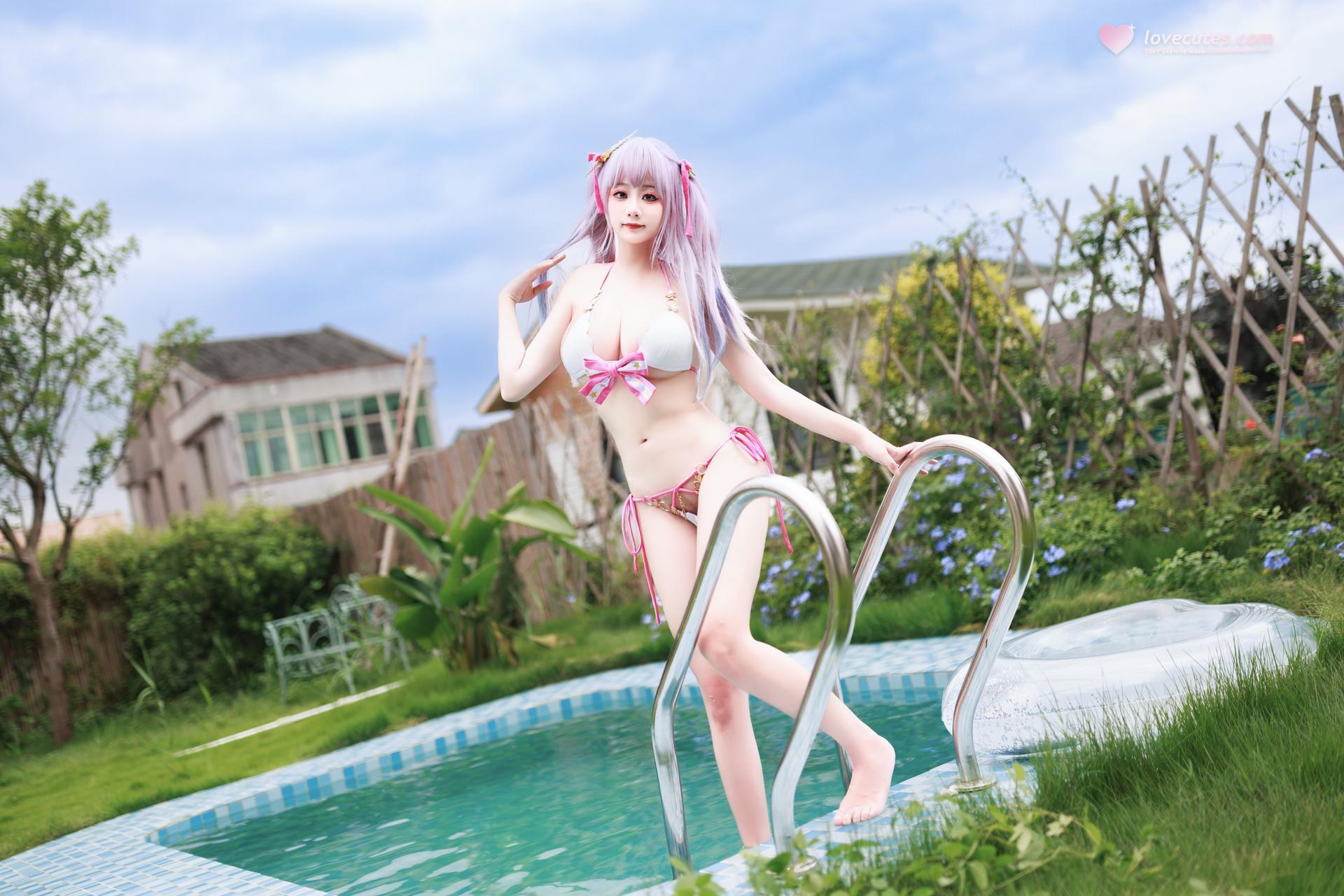 [cosplay] 阿雪雪 - 碧蓝航线 普利茅斯: đồ bơi, chân trắng tất trắng 99P2V