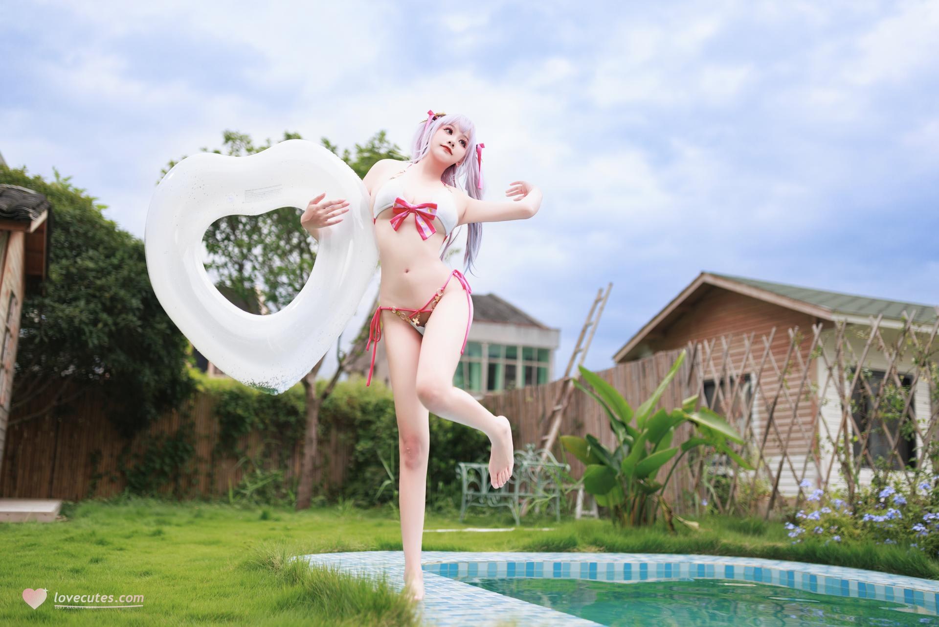 [cosplay] 阿雪雪 - 碧蓝航线 普利茅斯：泳装白丝美腿 99P2V
