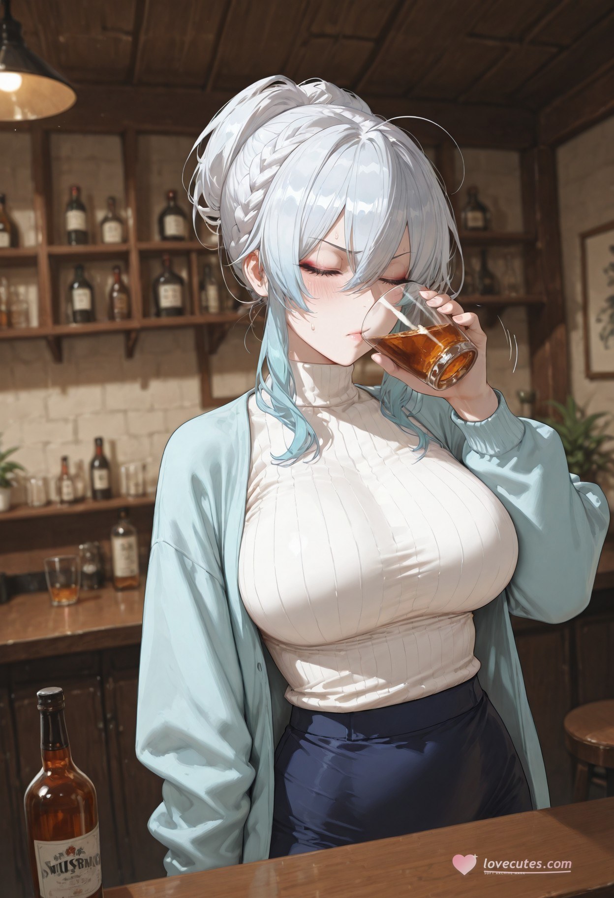 AI Generated Anime Girl - 原创雪女 Yukino：蕾丝内衣床拍露点 281P