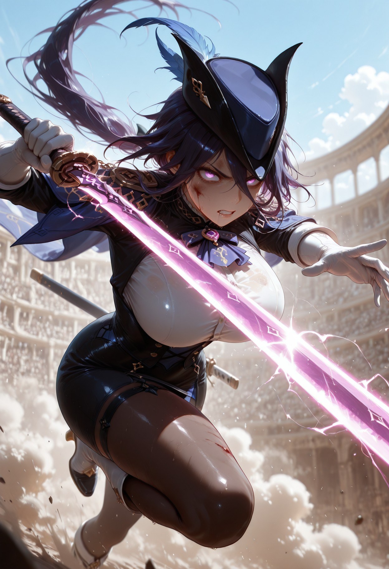 AI Generated Anime Girl - 原神 克洛琳德：ชุดรัดรูปถุงน่องดำ露穴 283P