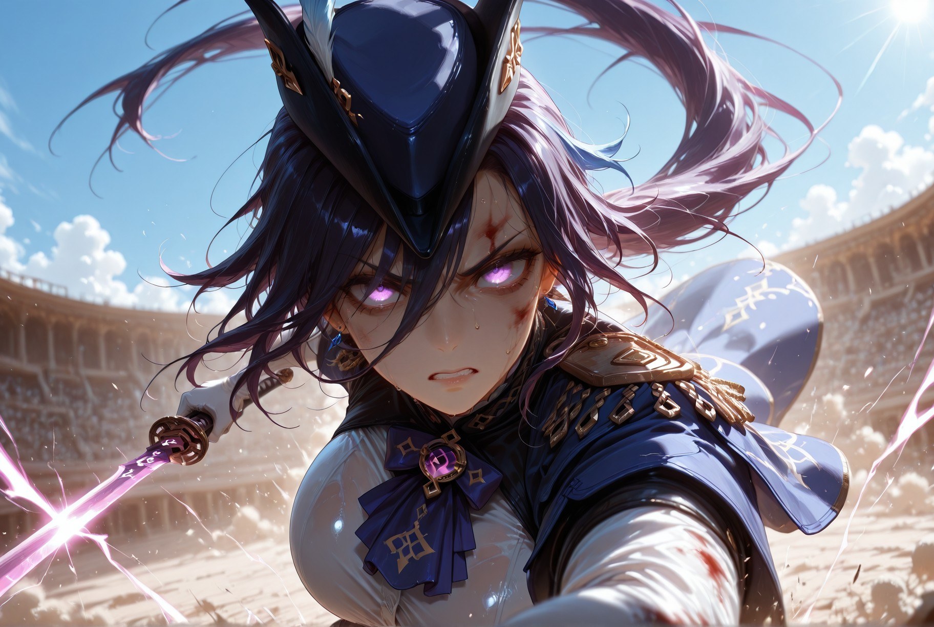 Cô gái anime do AI tạo - 原神 克洛琳德: váy bó đen lộ khe 283P