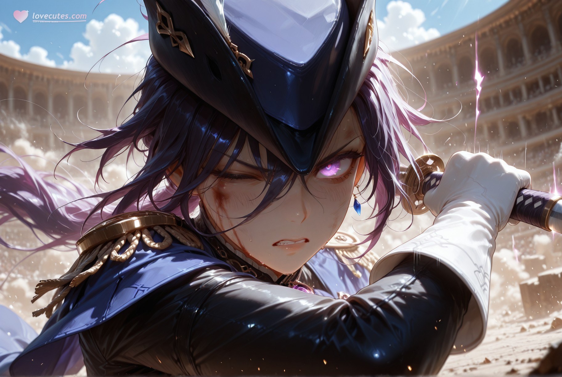 Cô gái anime do AI tạo - 原神 克洛琳德: váy bó đen lộ khe 283P