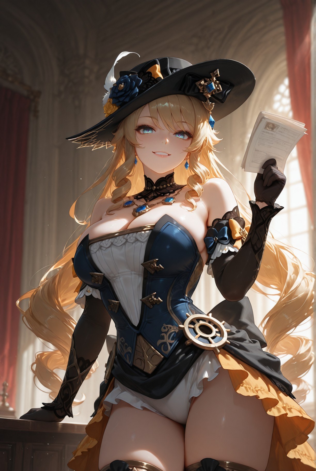 AI Generated Anime Girl - Genshin Impact Clorinde: Black Stockings Tight Bodysuit Exposed Crotch 283P