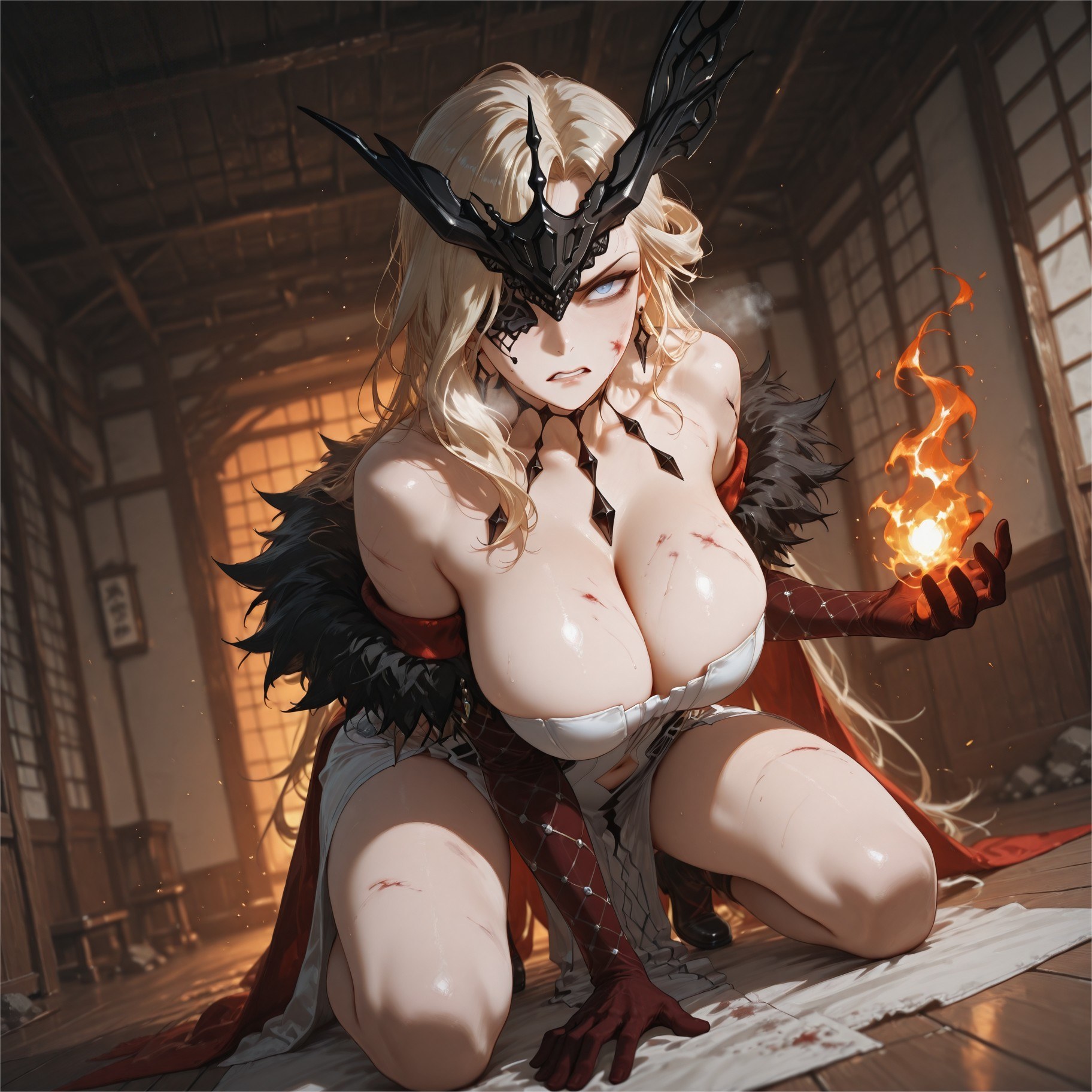 AI Generated Anime Girl - 原神 女士：ชุดชั้นในลูกไม้ เสื้อรัดรูป ลายเสือขาว 302P