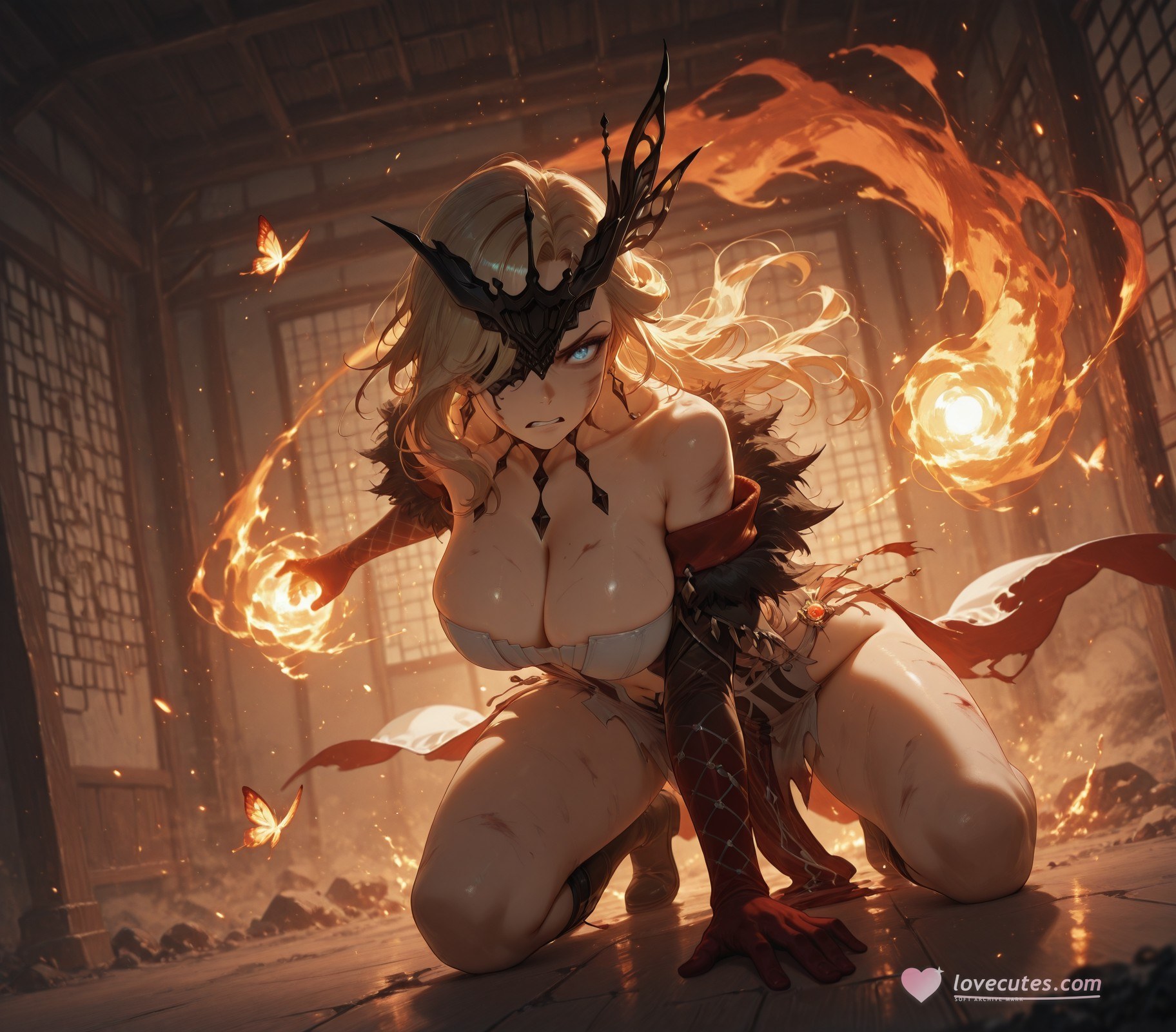 AI Generated Anime Girl - 原神 女士：ชุดชั้นในลูกไม้ เสื้อรัดรูป ลายเสือขาว 302P