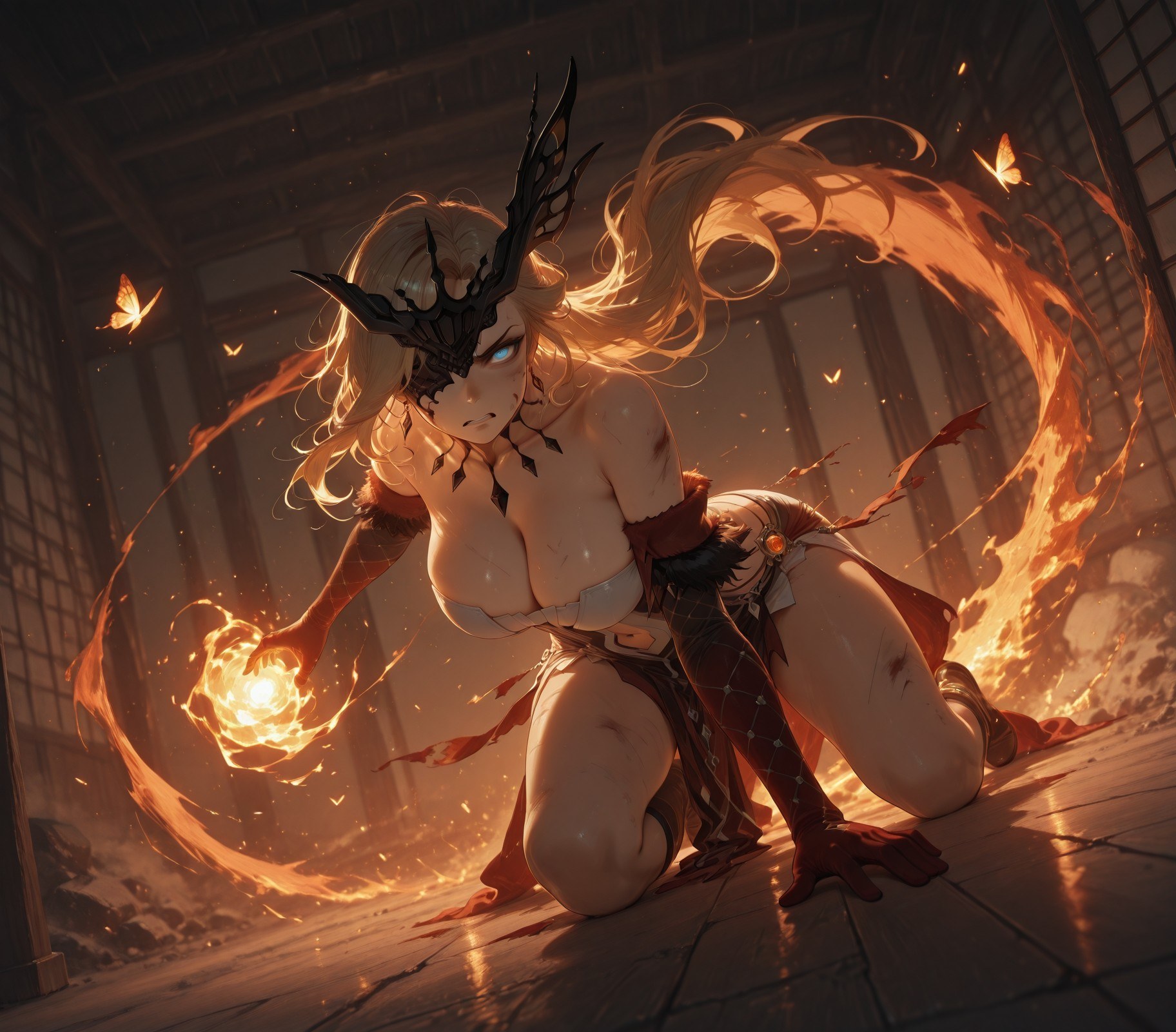 AI Generated Anime Girl - 原神 女士：ชุดชั้นในลูกไม้ เสื้อรัดรูป ลายเสือขาว 302P