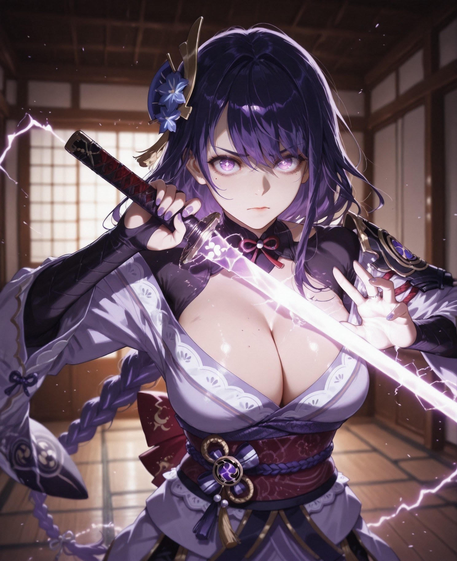 AI Generated Anime Girl - 原神 女士：ชุดชั้นในลูกไม้ เสื้อรัดรูป ลายเสือขาว 302P