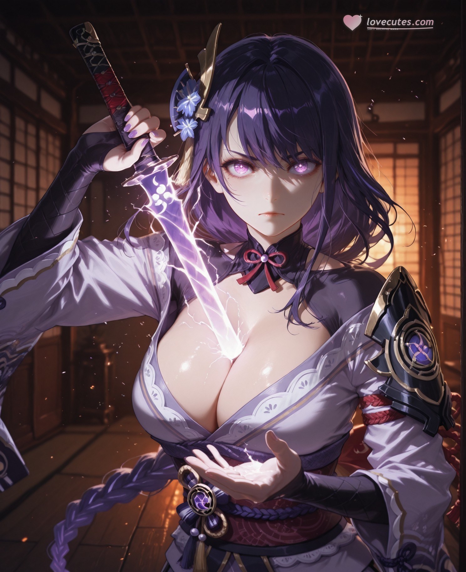 AI Generated Anime Girl - 原神 女士：ชุดชั้นในลูกไม้ เสื้อรัดรูป ลายเสือขาว 302P