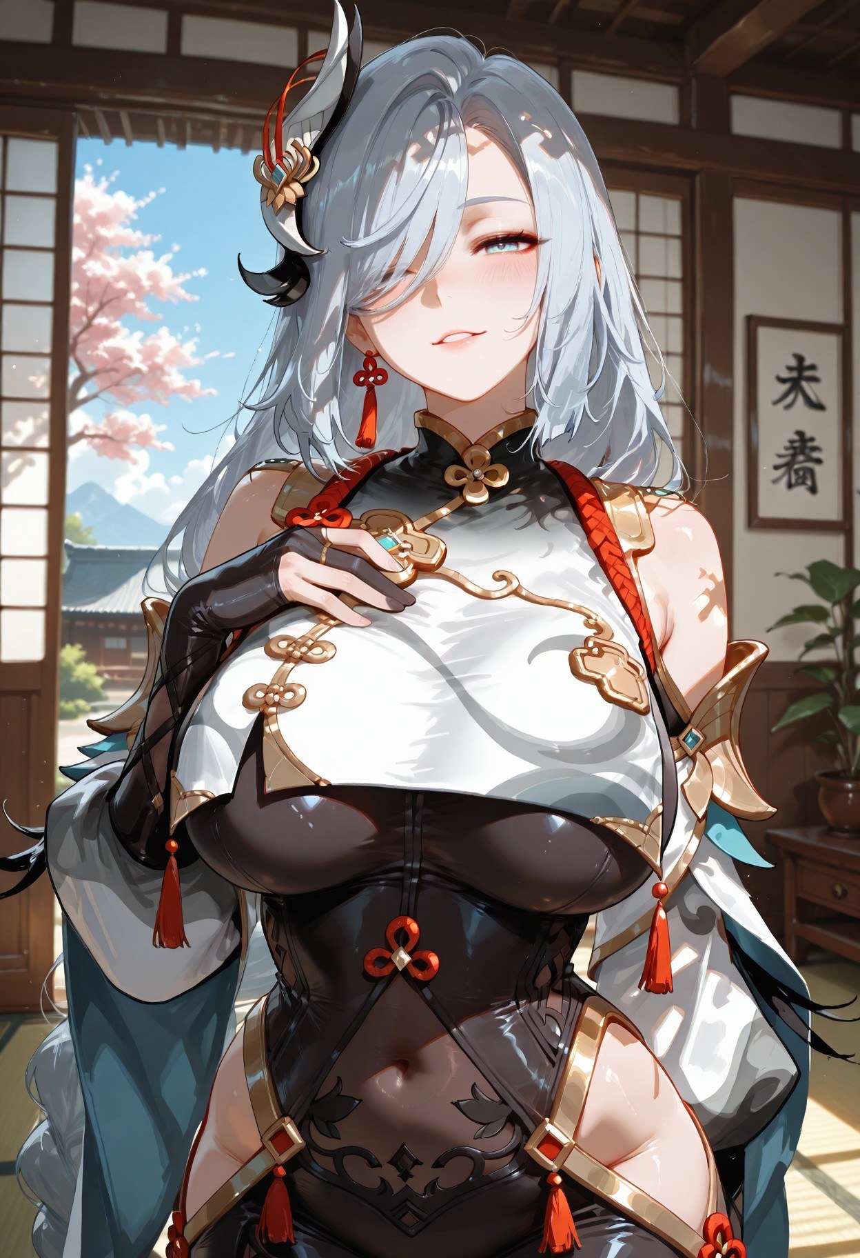 AI Generated Anime Girl - 原神 申鹤：ชุดรัดรูป ห้องน้ำ โชว์หน้าอก 233P
