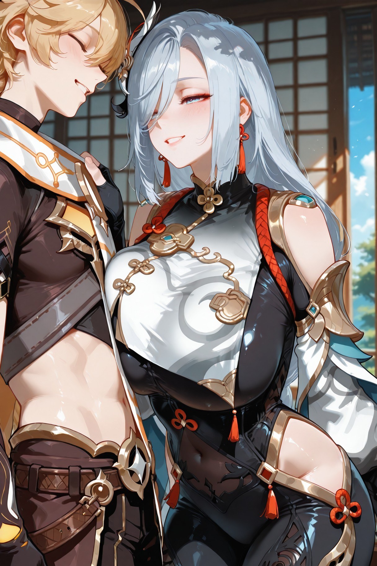 AI Generated Anime Girl - 原神 申鹤：ชุดรัดรูป ห้องน้ำ โชว์หน้าอก 233P