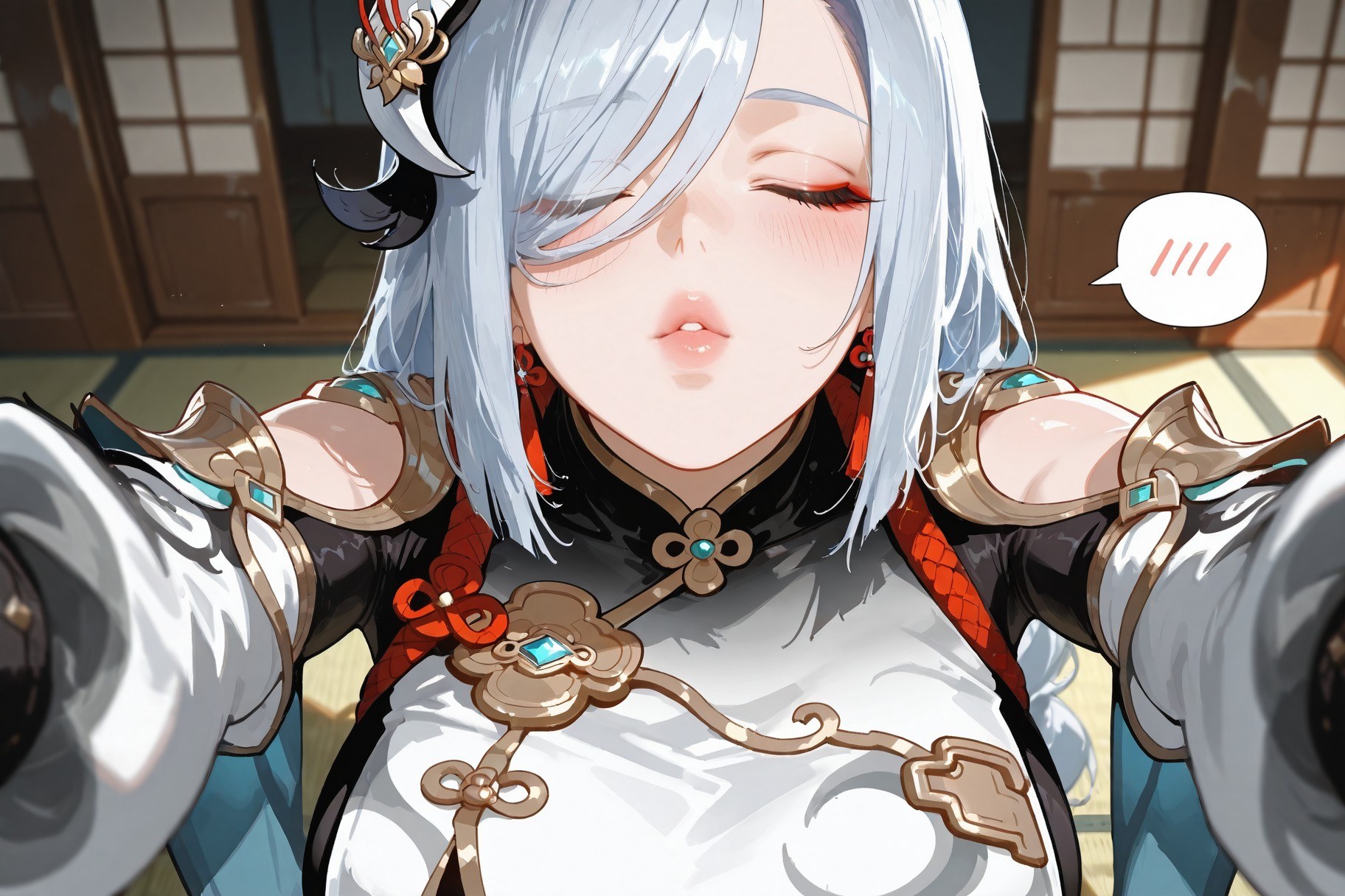 AI Generated Anime Girl - 原神 申鹤：ชุดรัดรูป ห้องน้ำ โชว์หน้าอก 233P