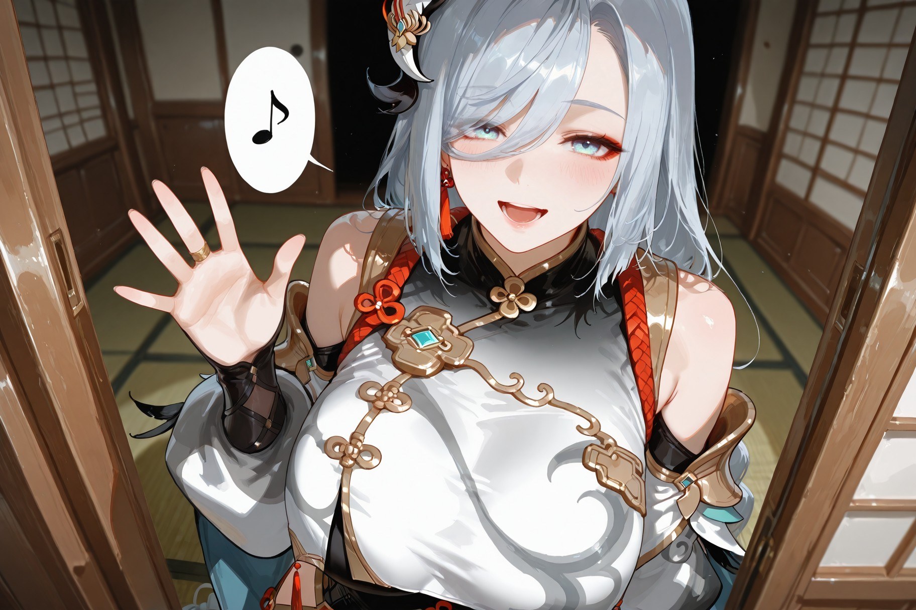 AI Generated Anime Girl - 原神 申鹤：ชุดรัดรูป ห้องน้ำ โชว์หน้าอก 233P