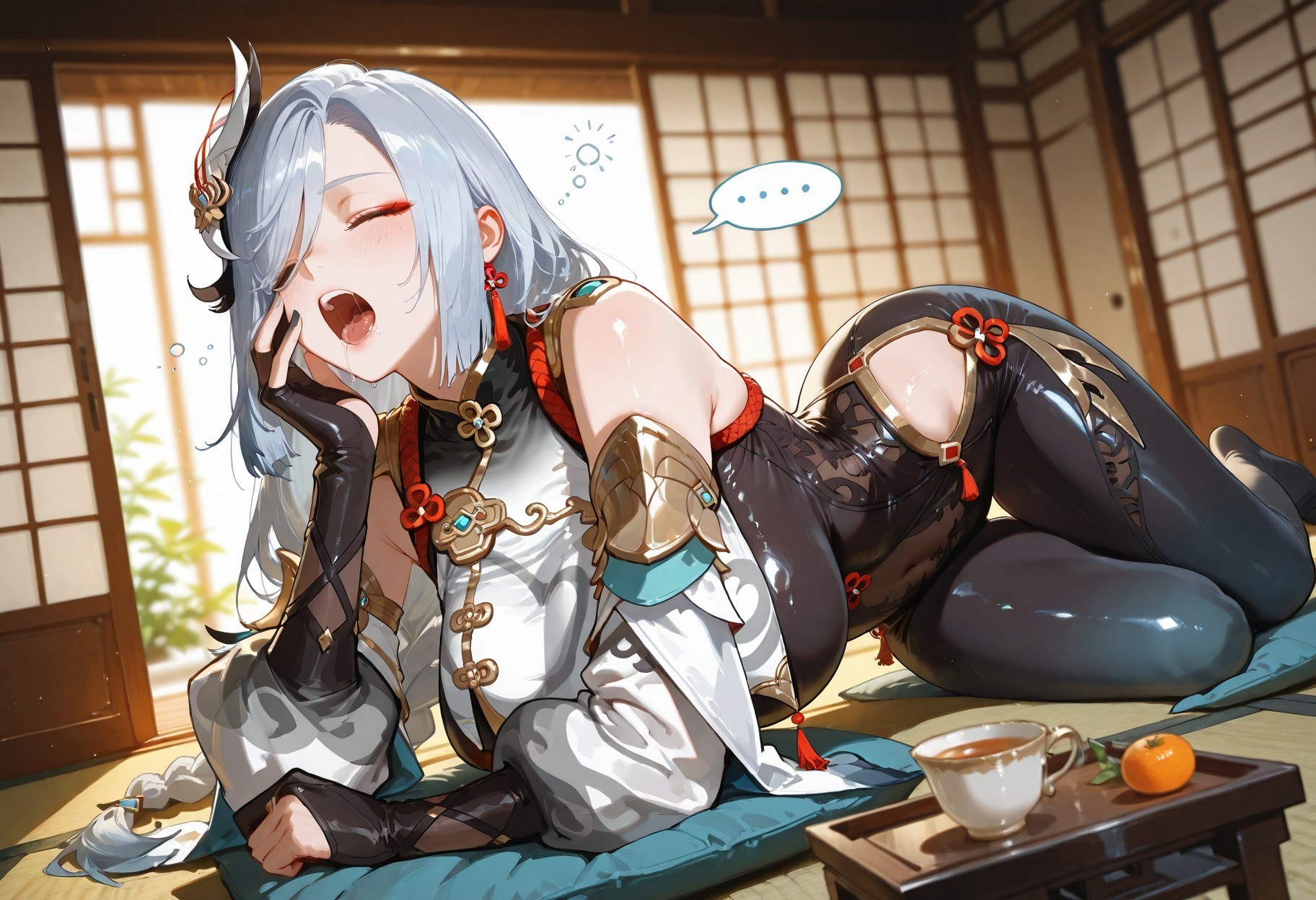 AI Generated Anime Girl - 原神 申鹤：紧身衣浴室露点 233P