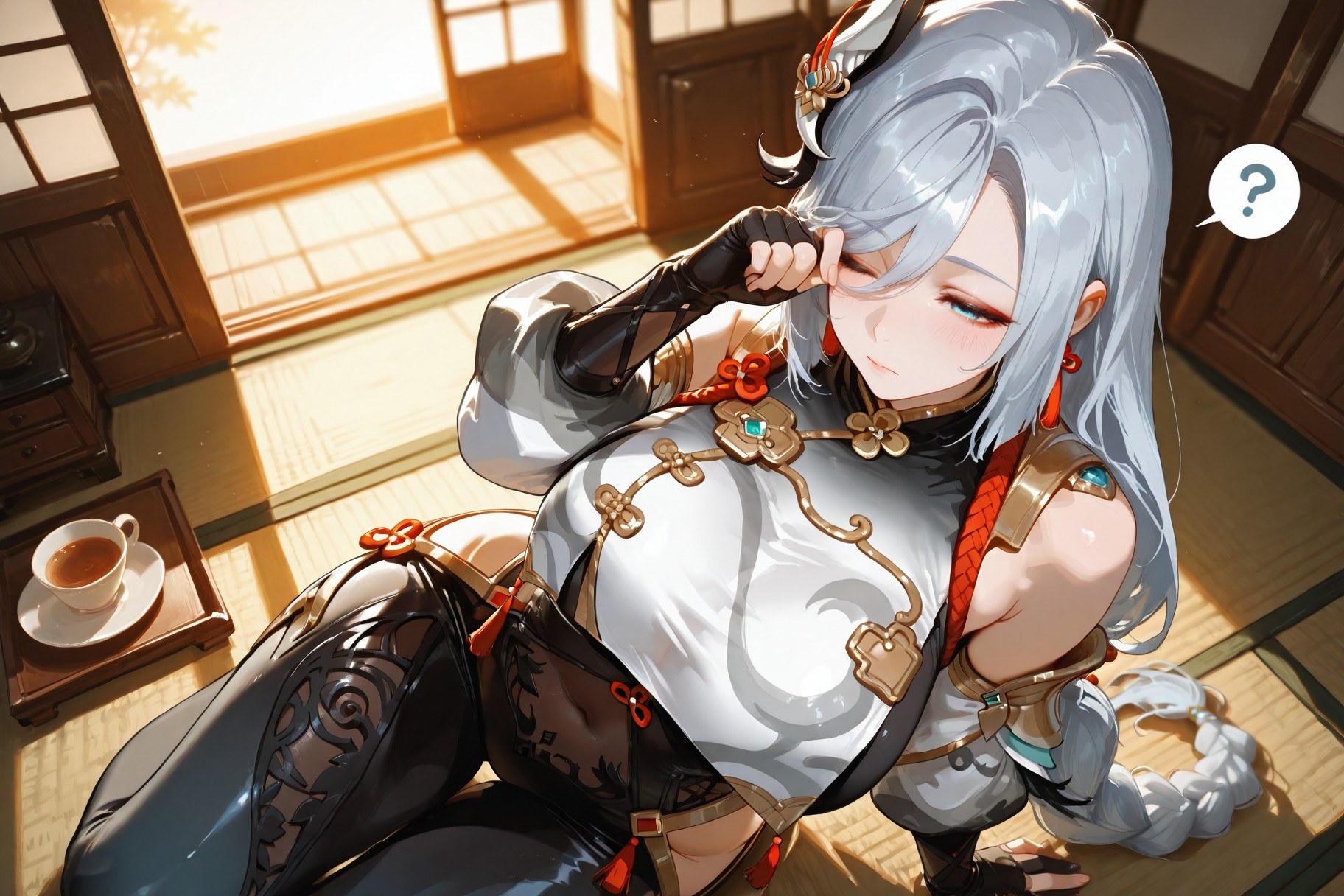 AI Generated Anime Girl - 原神 申鹤：紧身衣浴室露点 233P