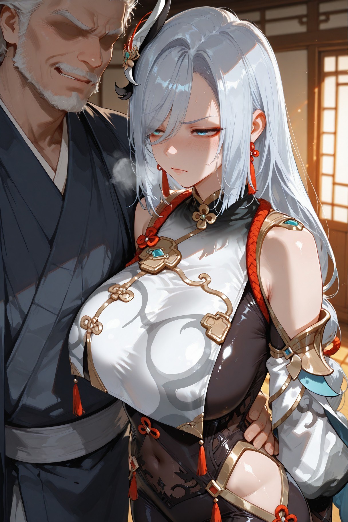 AI Generated Anime Girl - 原神 申鹤：紧身衣浴室露点 233P