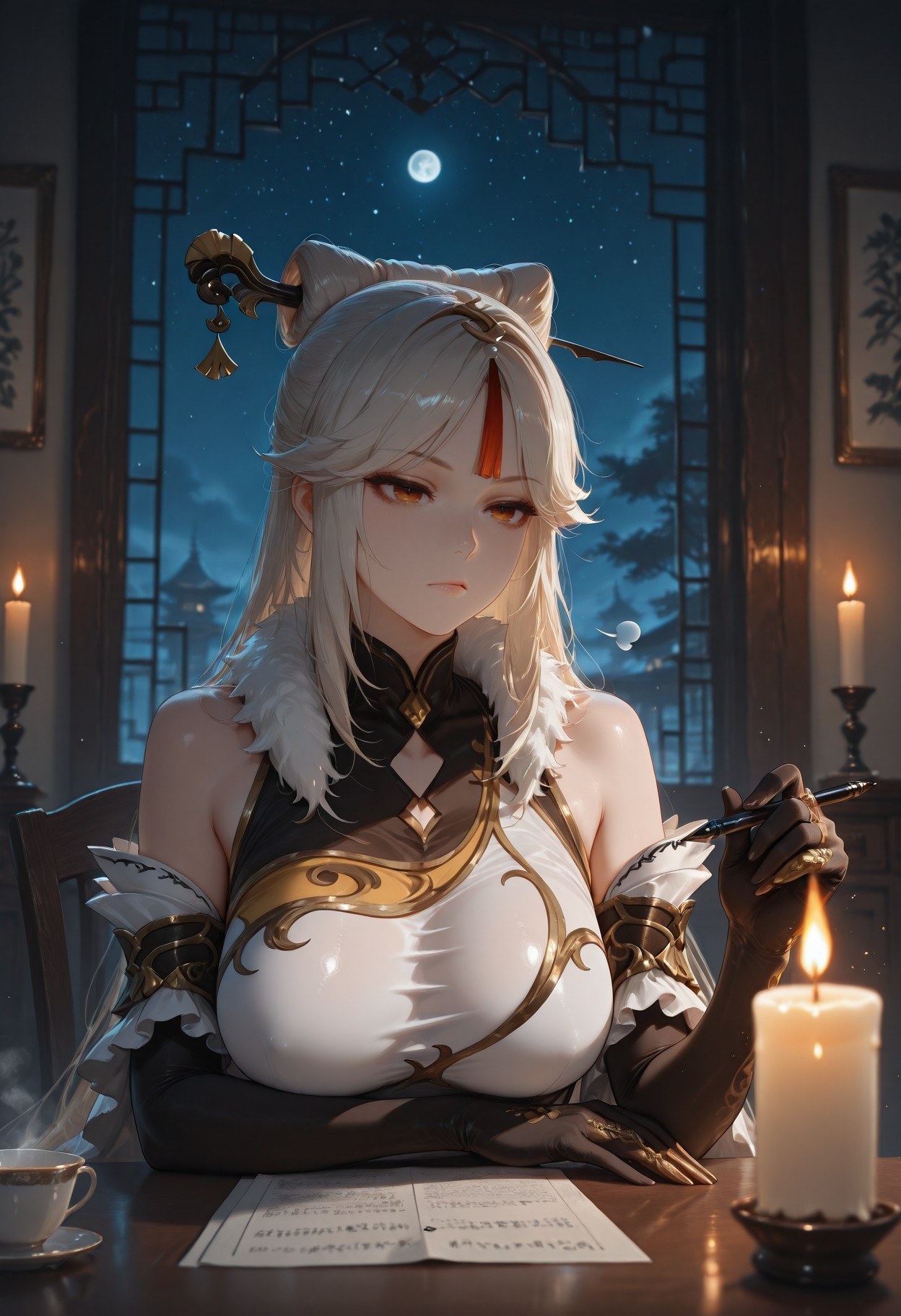 AI Generated Anime Girl - 原神 申鹤：黑丝蕾丝内衣露穴 267P