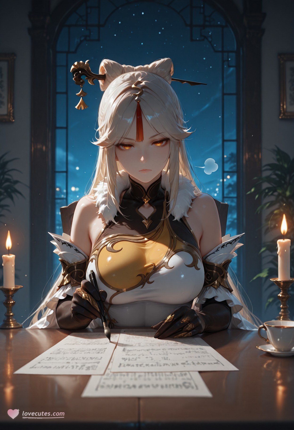 AI Generated Anime Girl - 原神 申鹤：黑丝蕾丝内衣露穴 267P