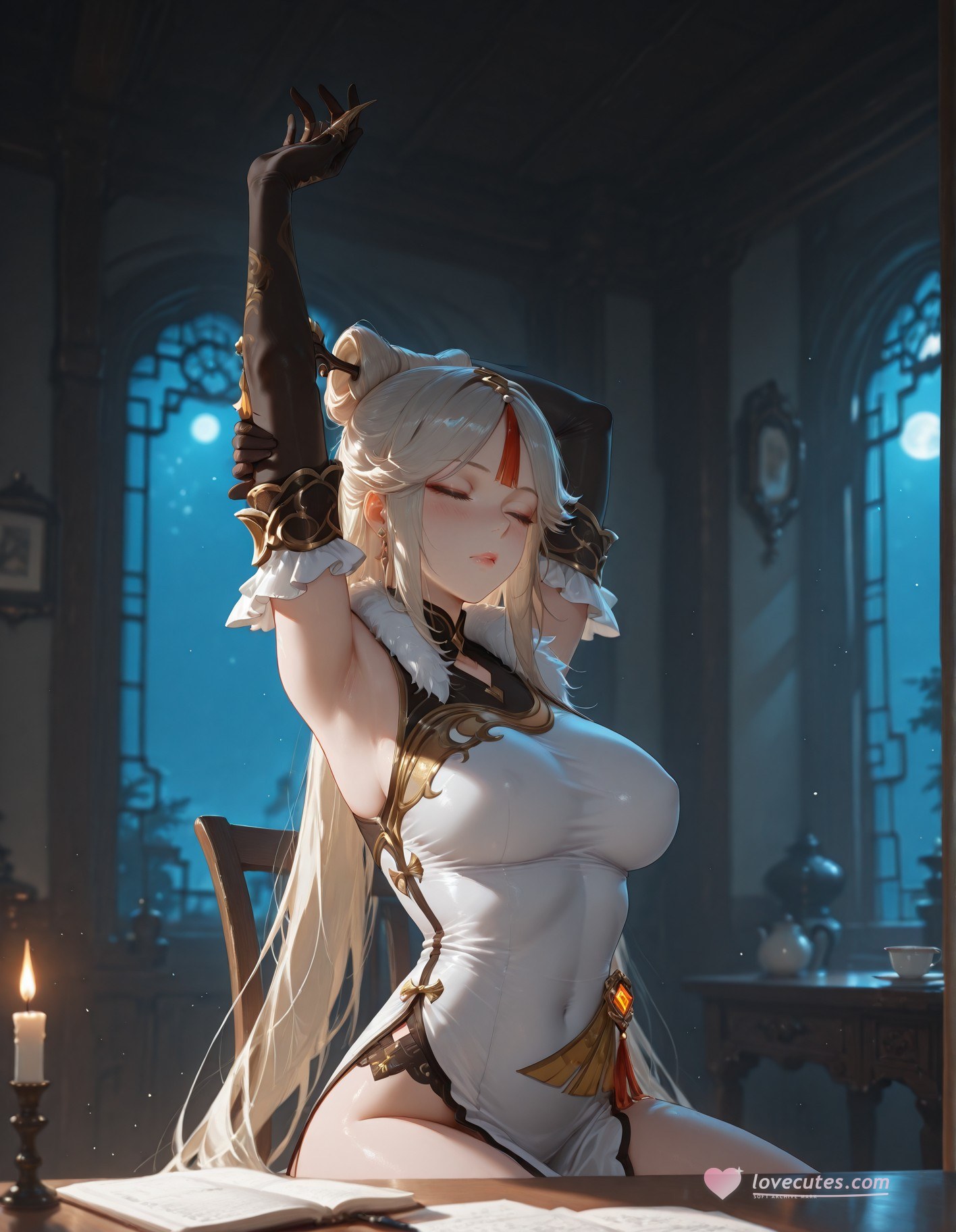 AI Generated Anime Girl - 原神 申鹤：黑丝蕾丝内衣露穴 267P