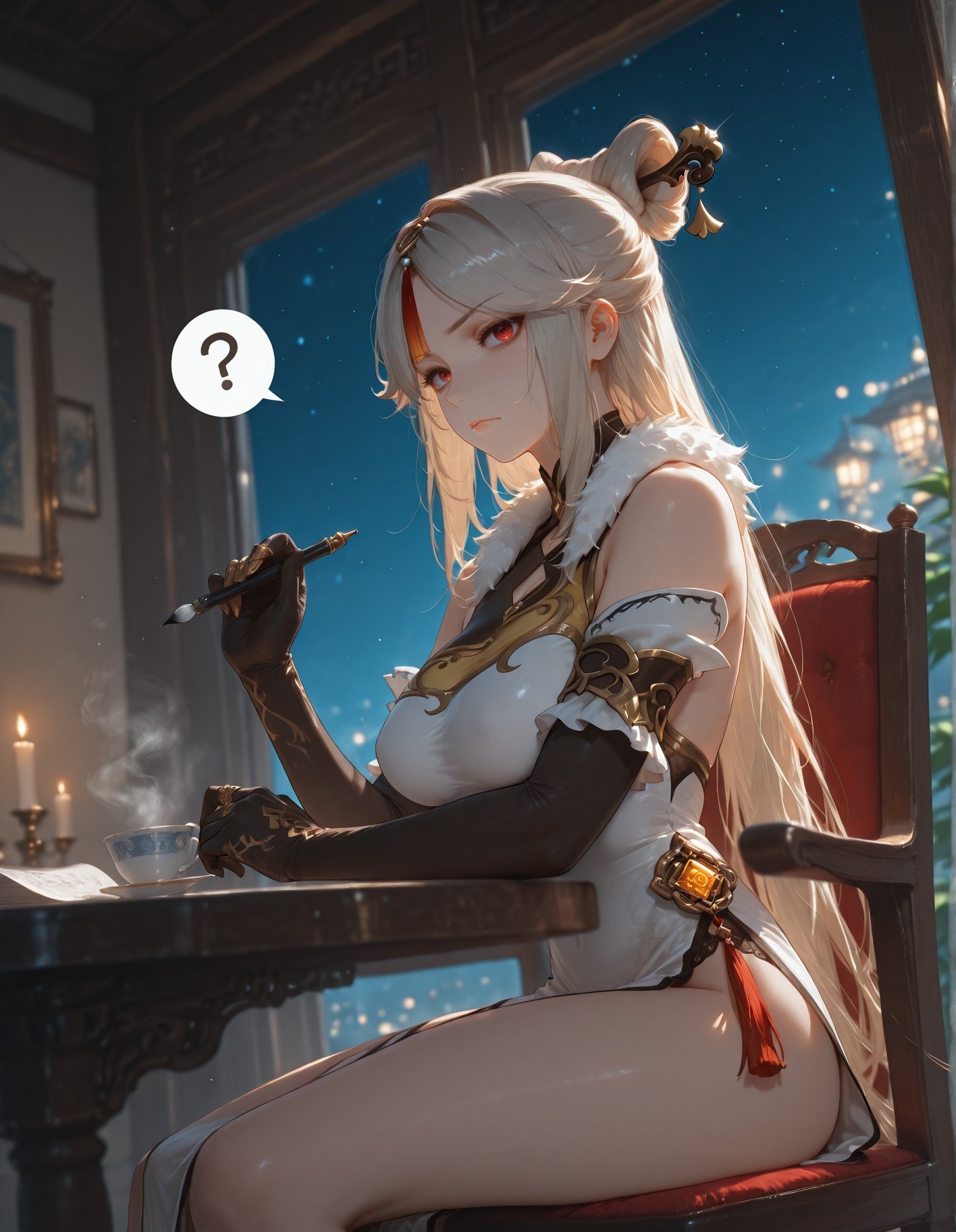AI Generated Anime Girl - 原神 申鹤: 黑丝蕾丝内衣露穴 267P