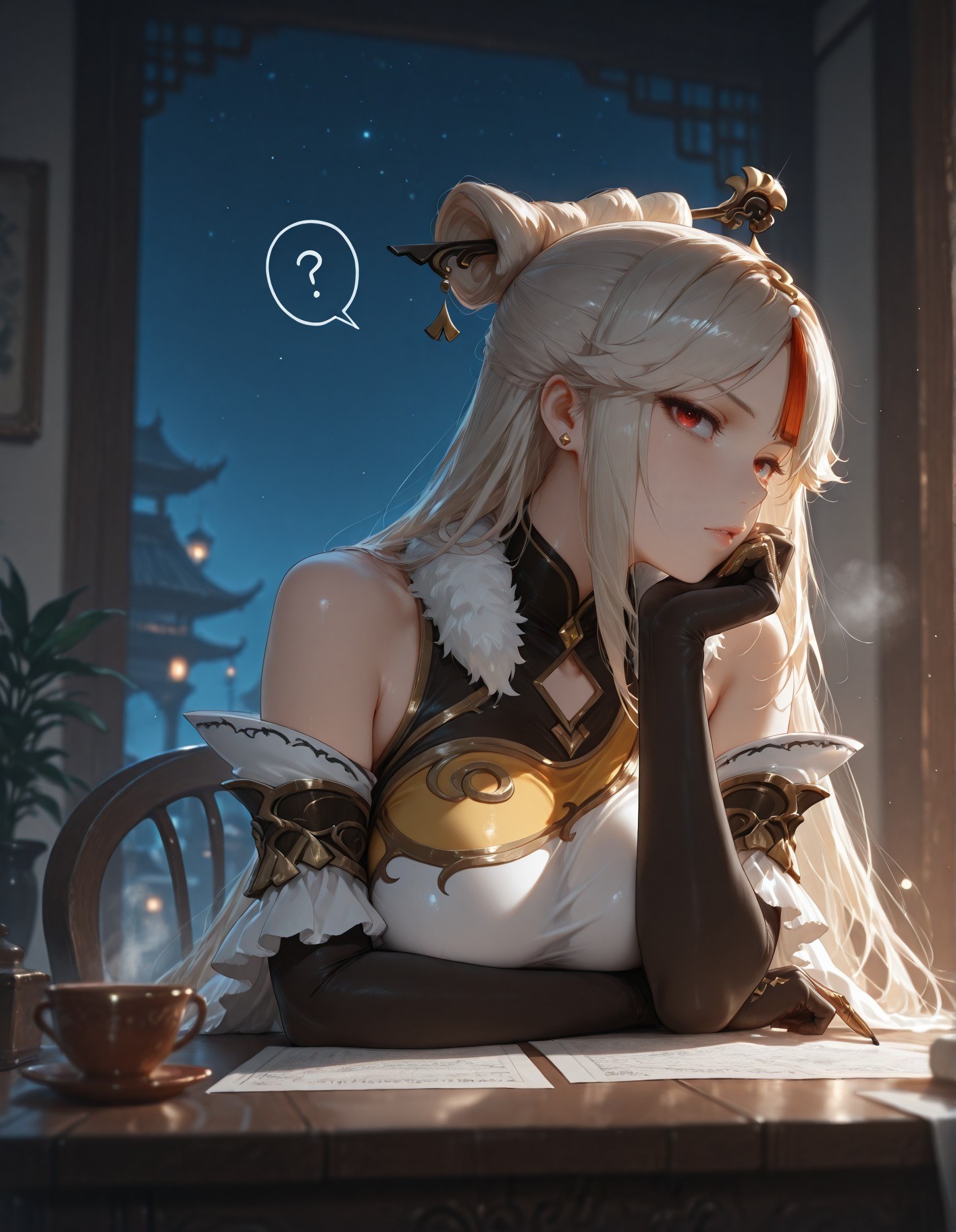 AI Generated Anime Girl - 原神 申鹤: 黑丝蕾丝内衣露穴 267P