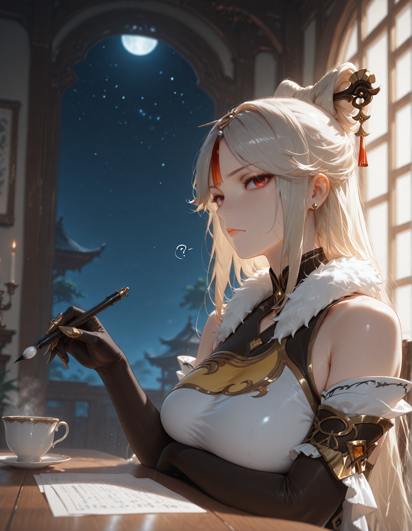 AI Generated Anime Girl - 原神 申鹤: 黑丝蕾丝内衣露穴 267P