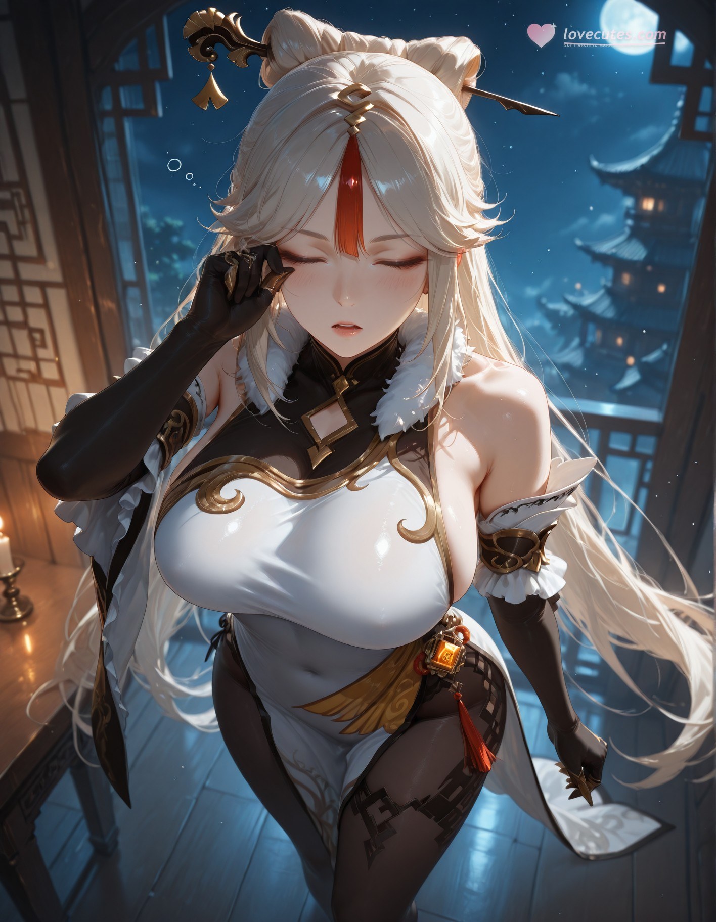 AI Generated Anime Girl - 原神 申鹤: 黑丝蕾丝内衣露穴 267P