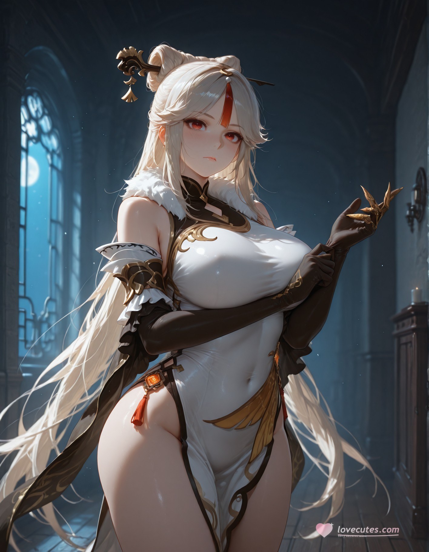 AI Generated Anime Girl - 原神 申鹤: 黑丝蕾丝内衣露穴 267P