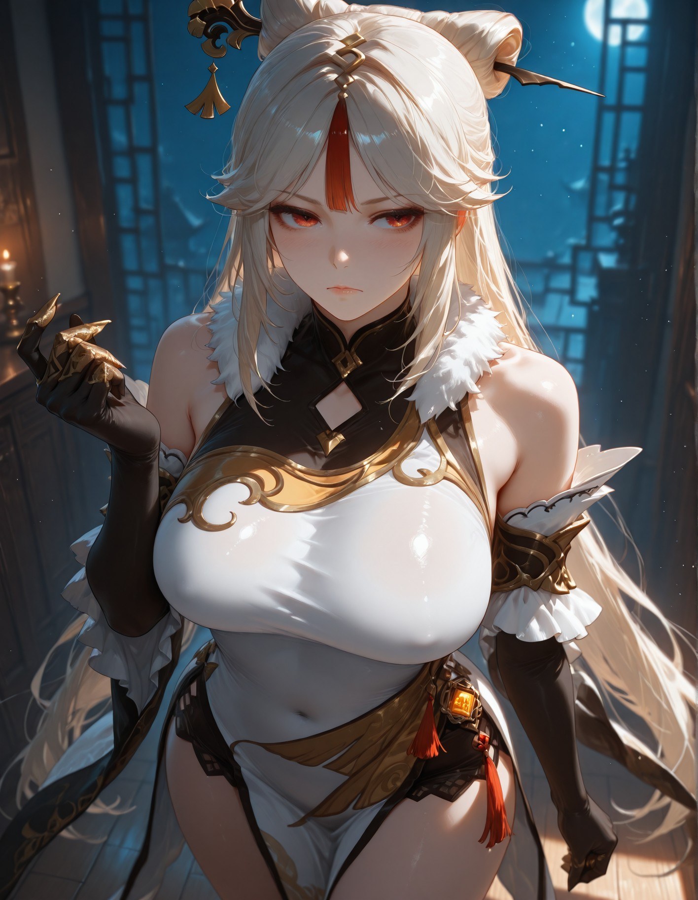 AI Generated Anime Girl - 原神 申鹤: 黑丝蕾丝内衣露穴 267P