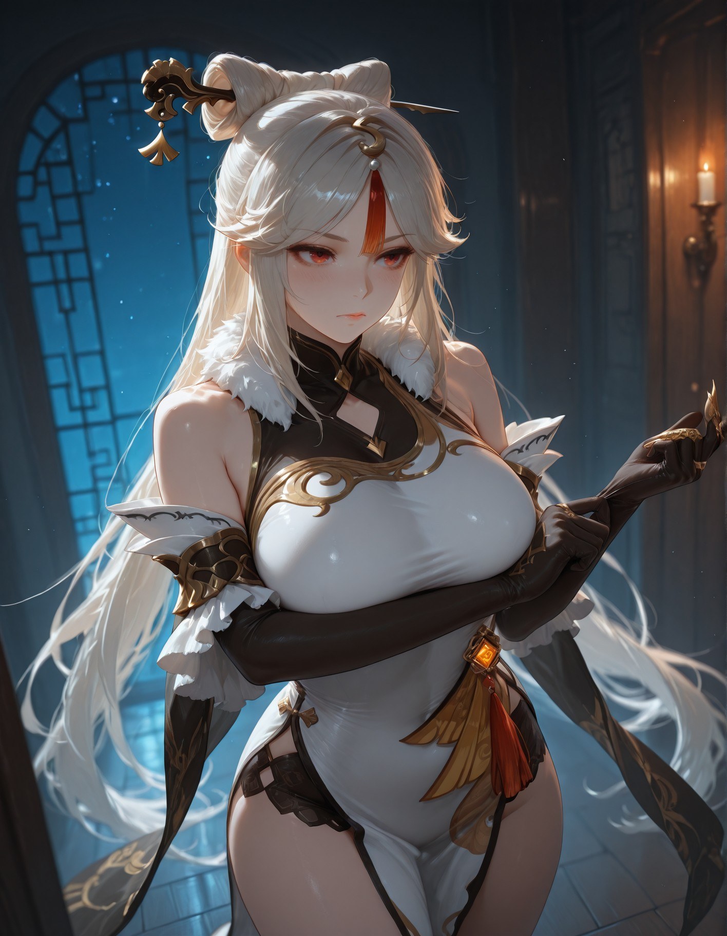 AI Generated Anime Girl - 原神 申鹤：黑丝蕾丝内衣露穴 267P