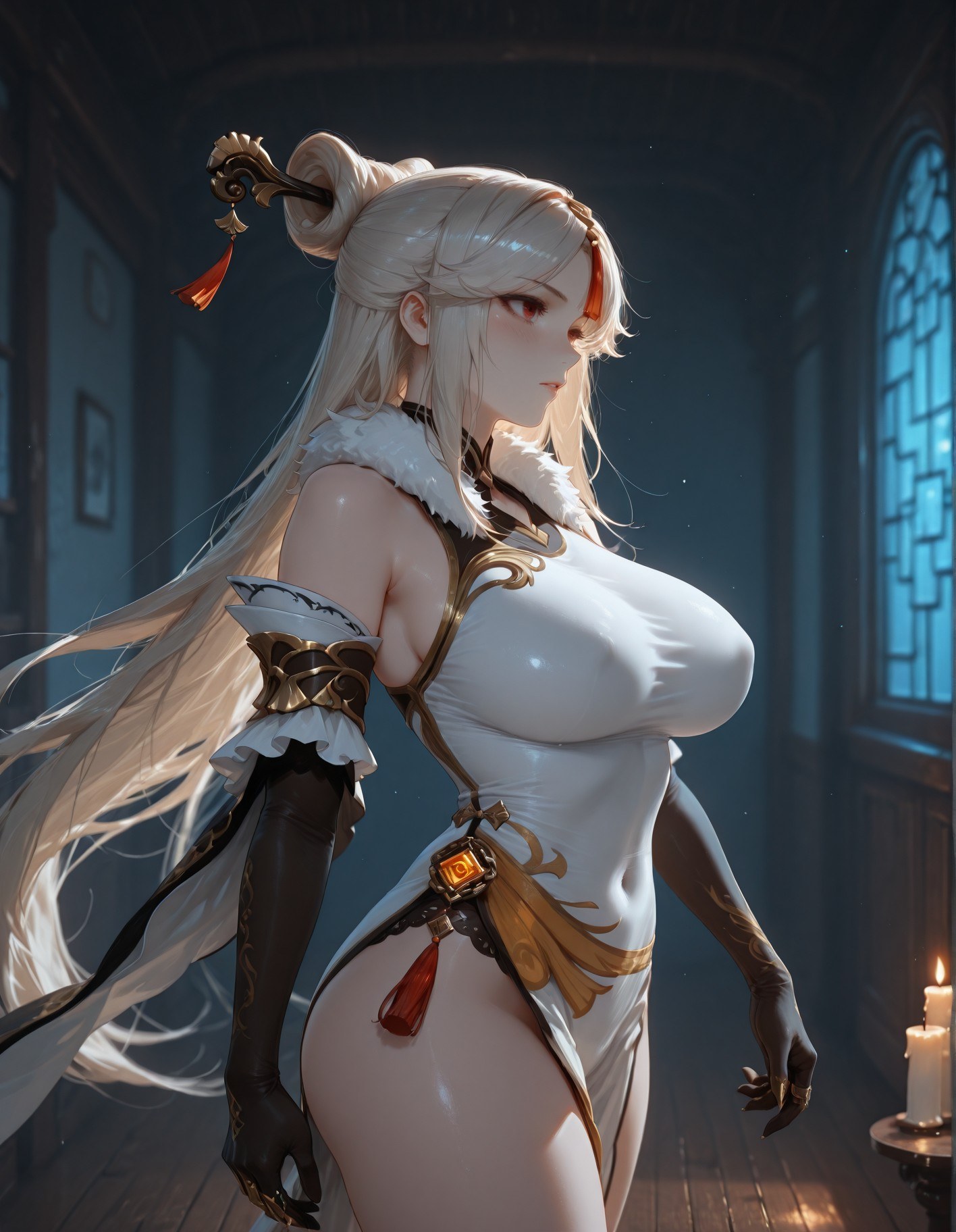 AI Generated Anime Girl - 原神 申鹤：黑丝蕾丝内衣露穴 267P