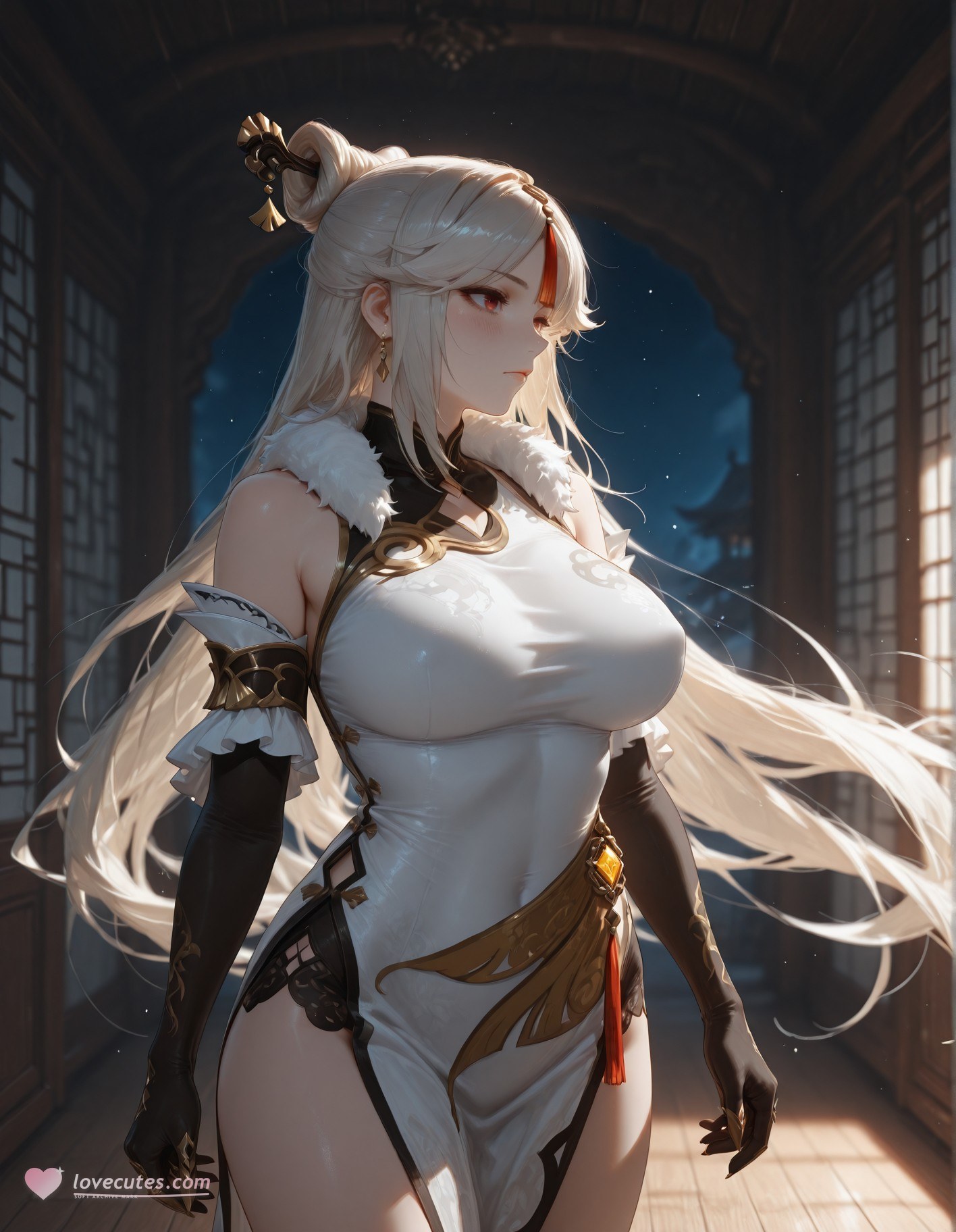AI Generated Anime Girl - 原神 申鹤：黑丝蕾丝内衣露穴 267P
