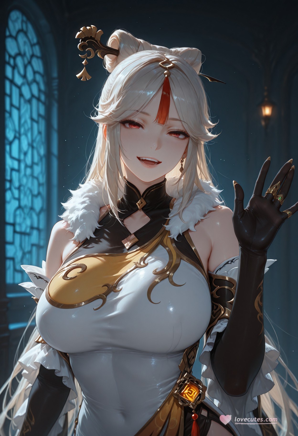 AI Generated Anime Girl - 原神 申鹤：黑丝蕾丝内衣露穴 267P