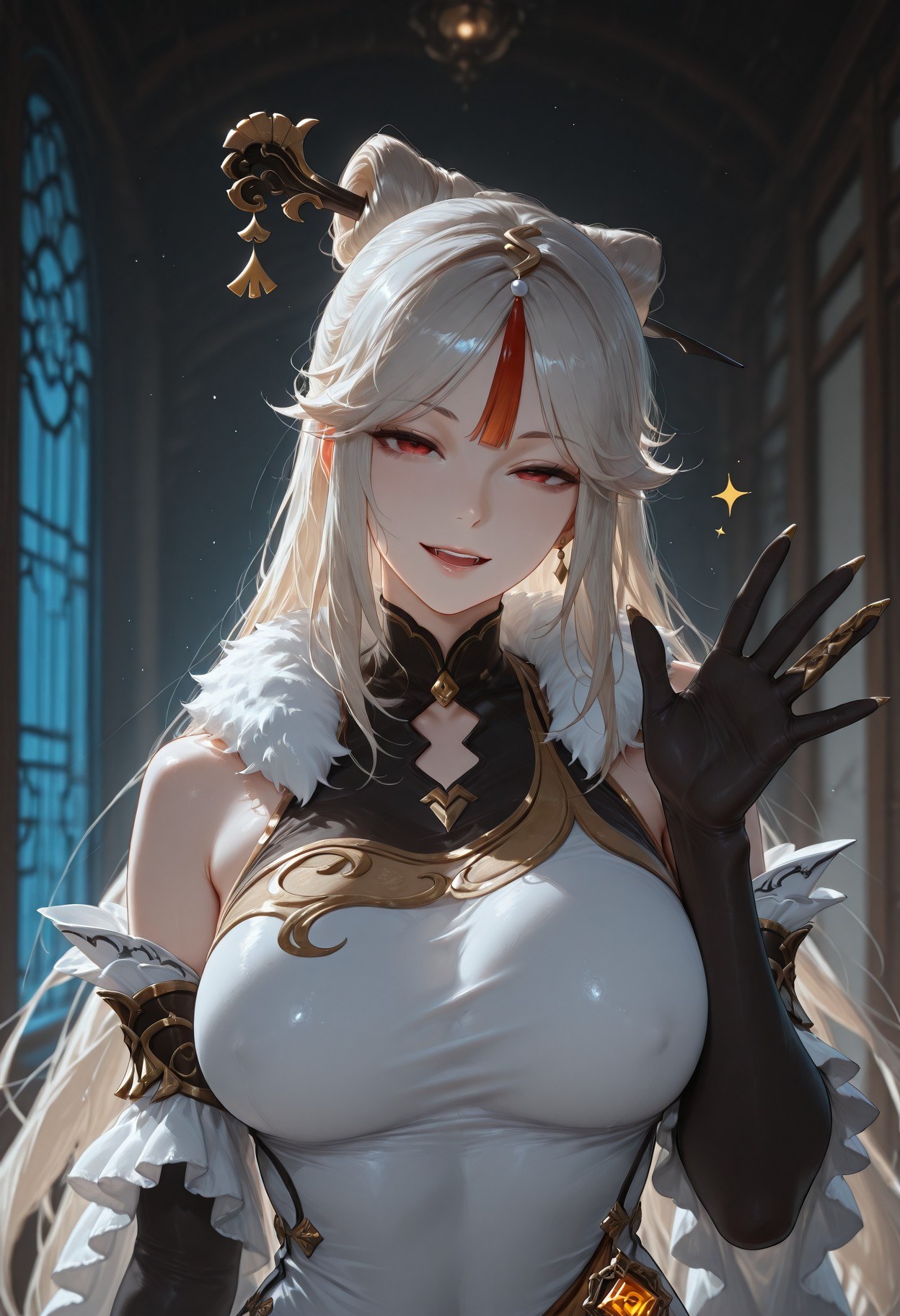 AI Generated Anime Girl - 原神 申鹤：黑丝蕾丝内衣露穴 267P