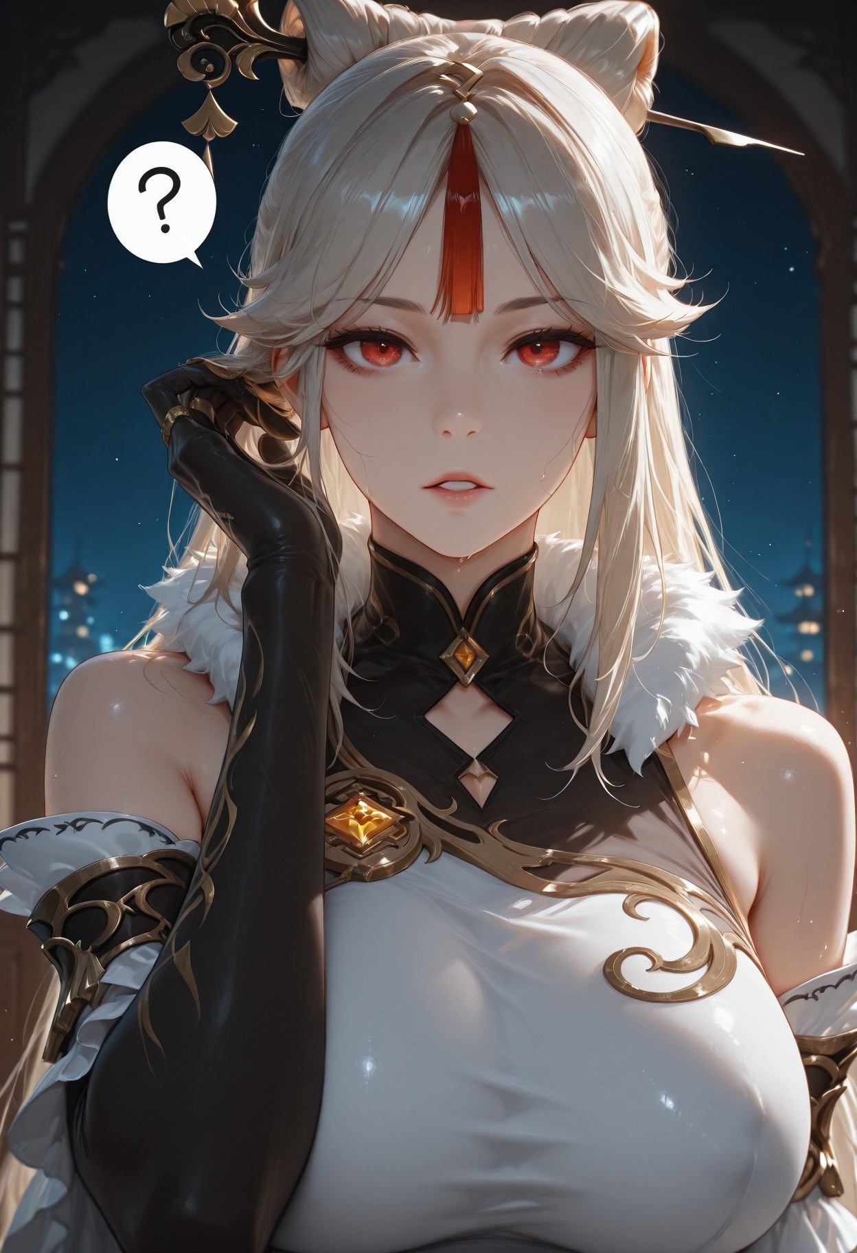 AI 生成動漫女孩 - 原神 申鶴：黑絲蕾絲內衣露穴 267P