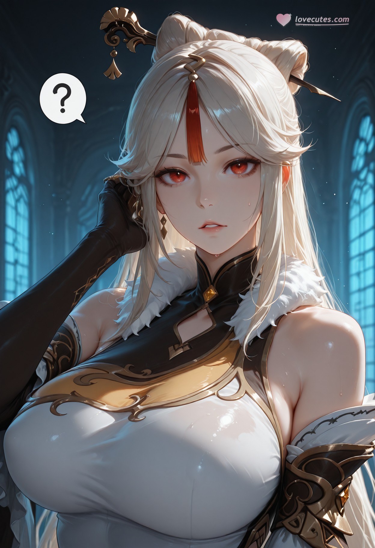 AI 生成動漫女孩 - 原神 申鶴：黑絲蕾絲內衣露穴 267P
